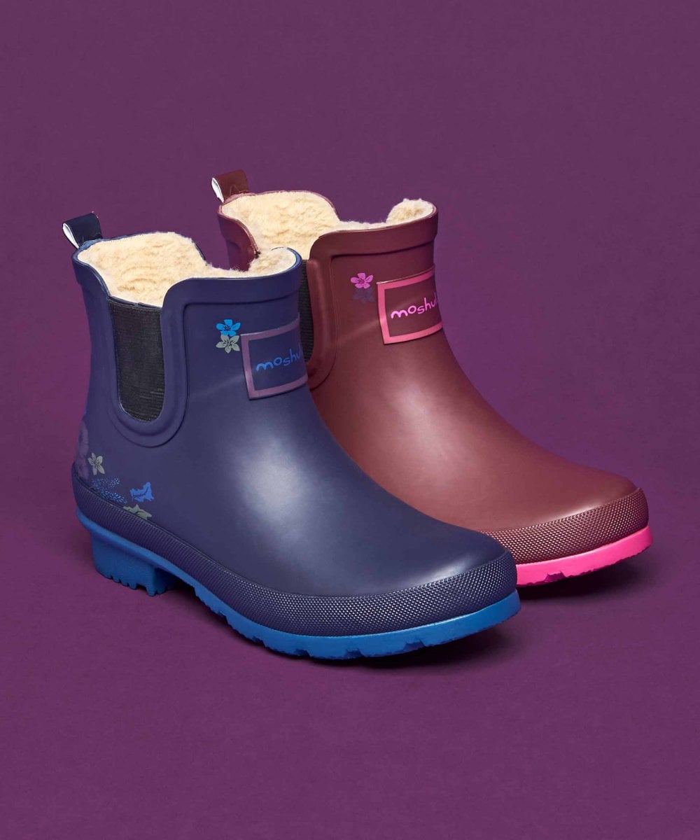 Blue Faux-fur lined short wellies - SPLOSH INDIGO TONAL FLORAL