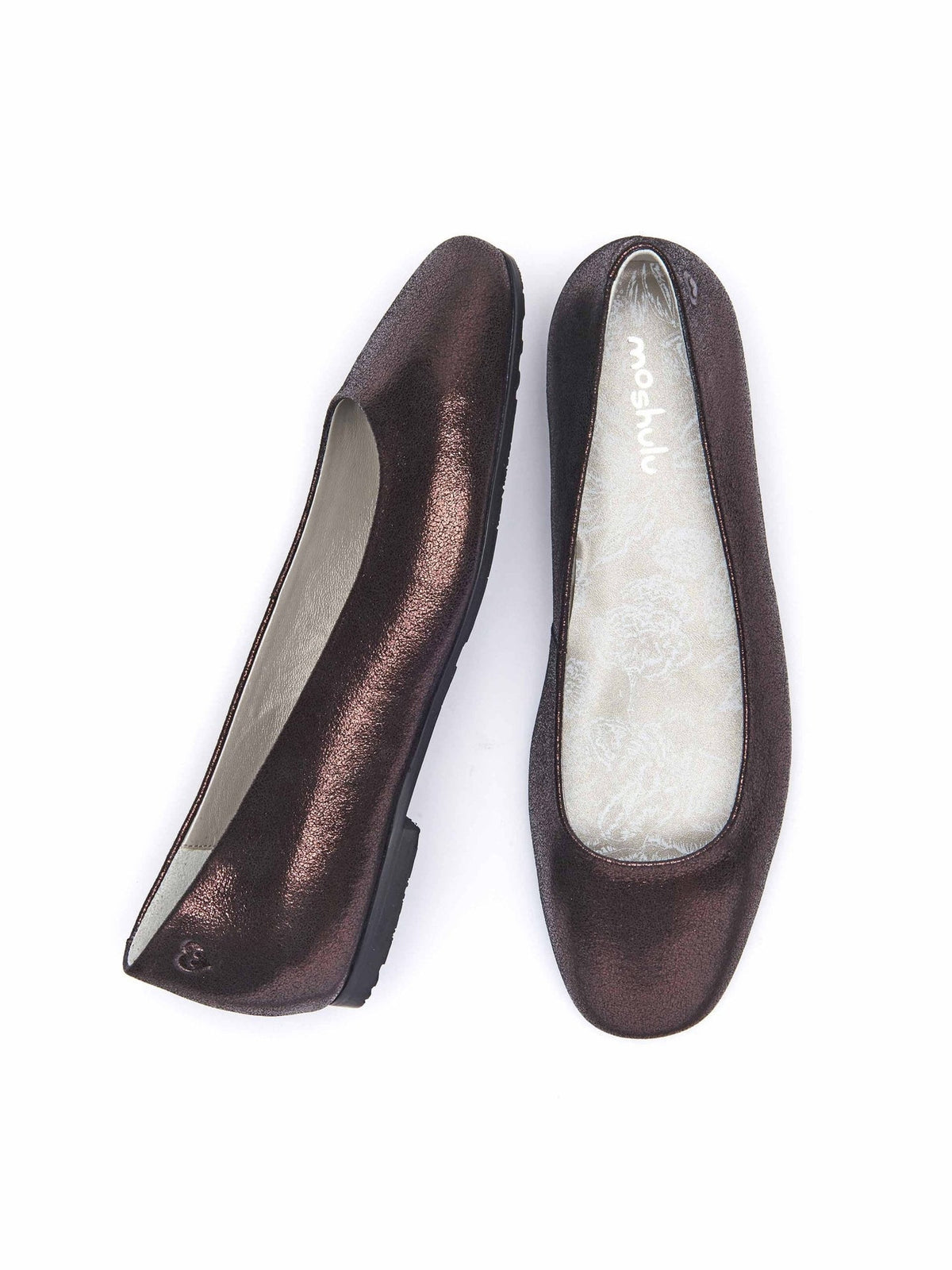 Metallic ladies' metallic square toe ballerina flats - MODOTTI CACAO METALLIC
