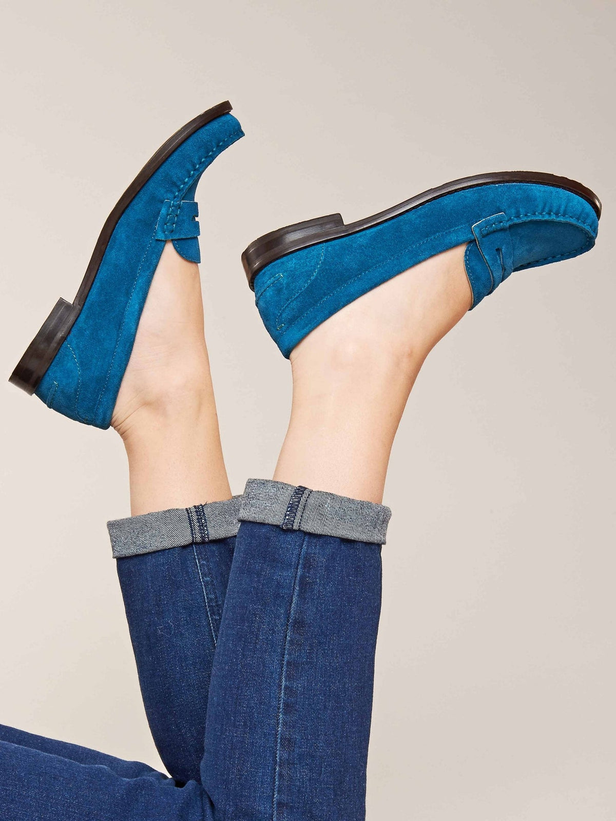 Blue classic suede penny loafers - PETREL SUEDE DARK TEAL