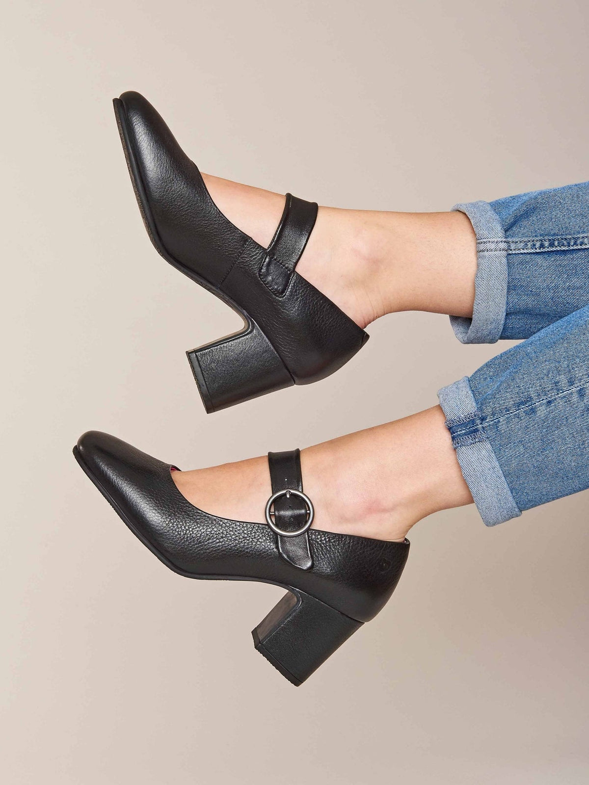 Black mary Jane leather block heels - VALADON BLACK