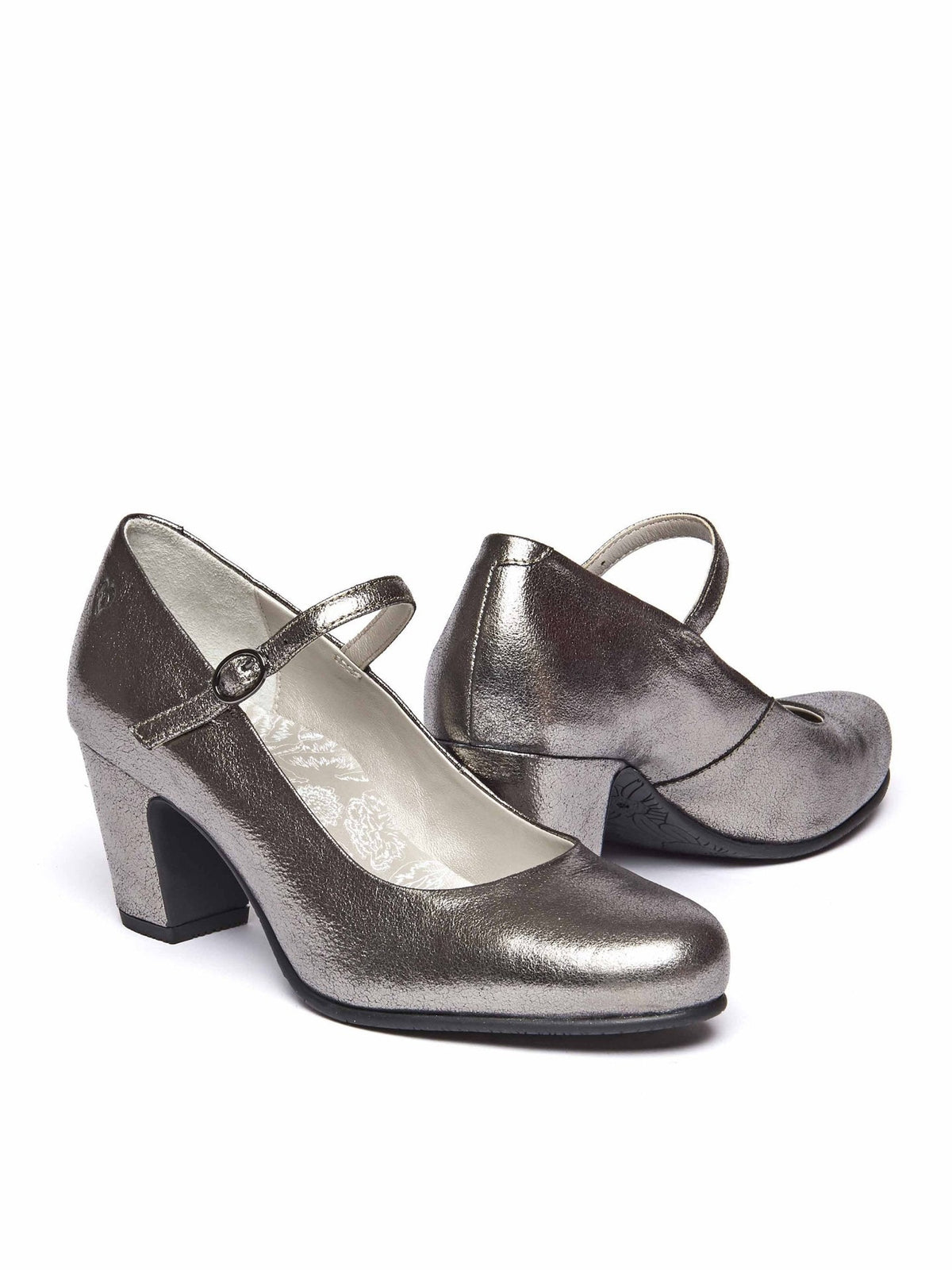 Metallic / Grey women's metallic block heel court shoe - GOLDIN PEWTER