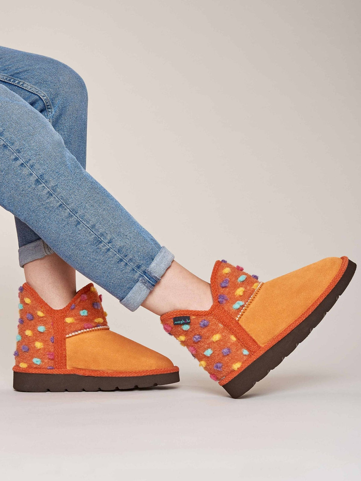 Orange spotty bootie slippers - FIRESIDE 2 ORANGE