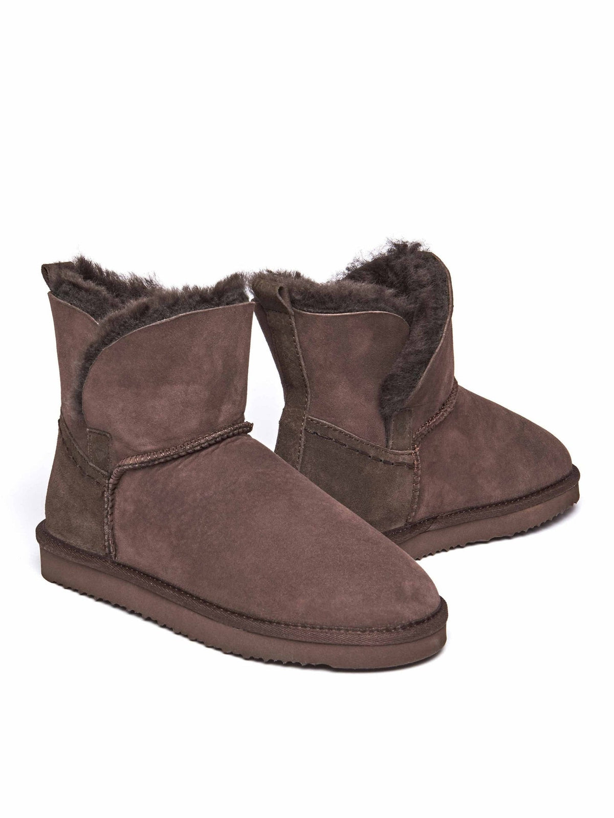 Brown Ladies' sheepskin bootie slippers - WATTLE CHOCOLATE