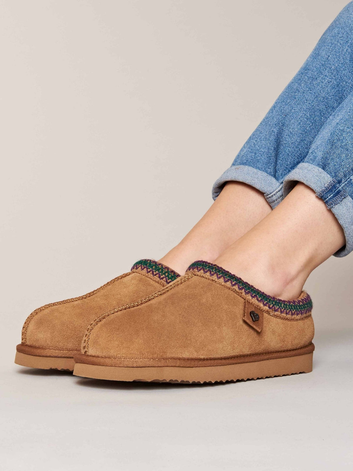 Brown scandi style sheepskin slippers - KIMOTO TAN