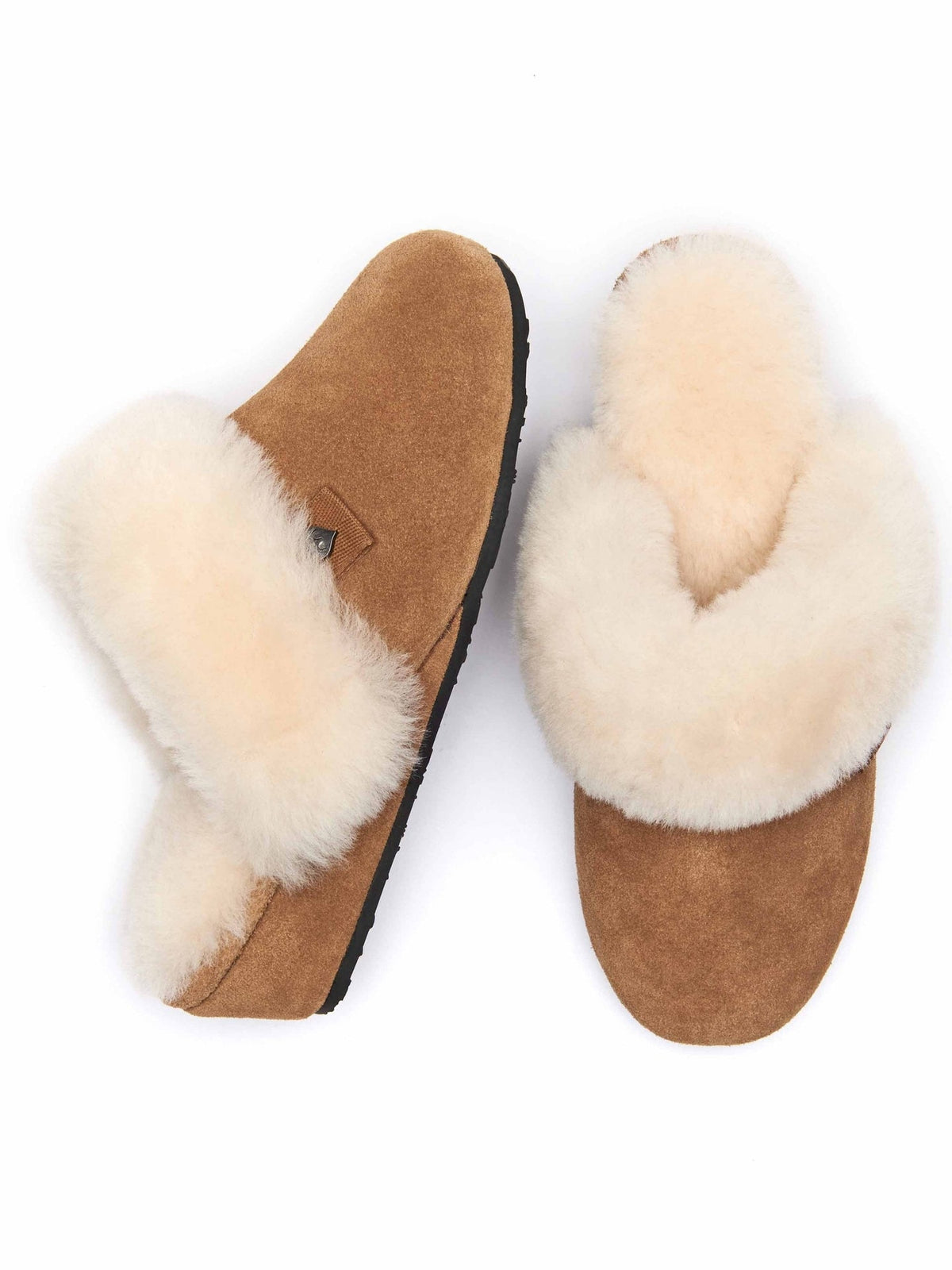 Brown ladies' sheepskin wedge slippers - CHARELLA TAN