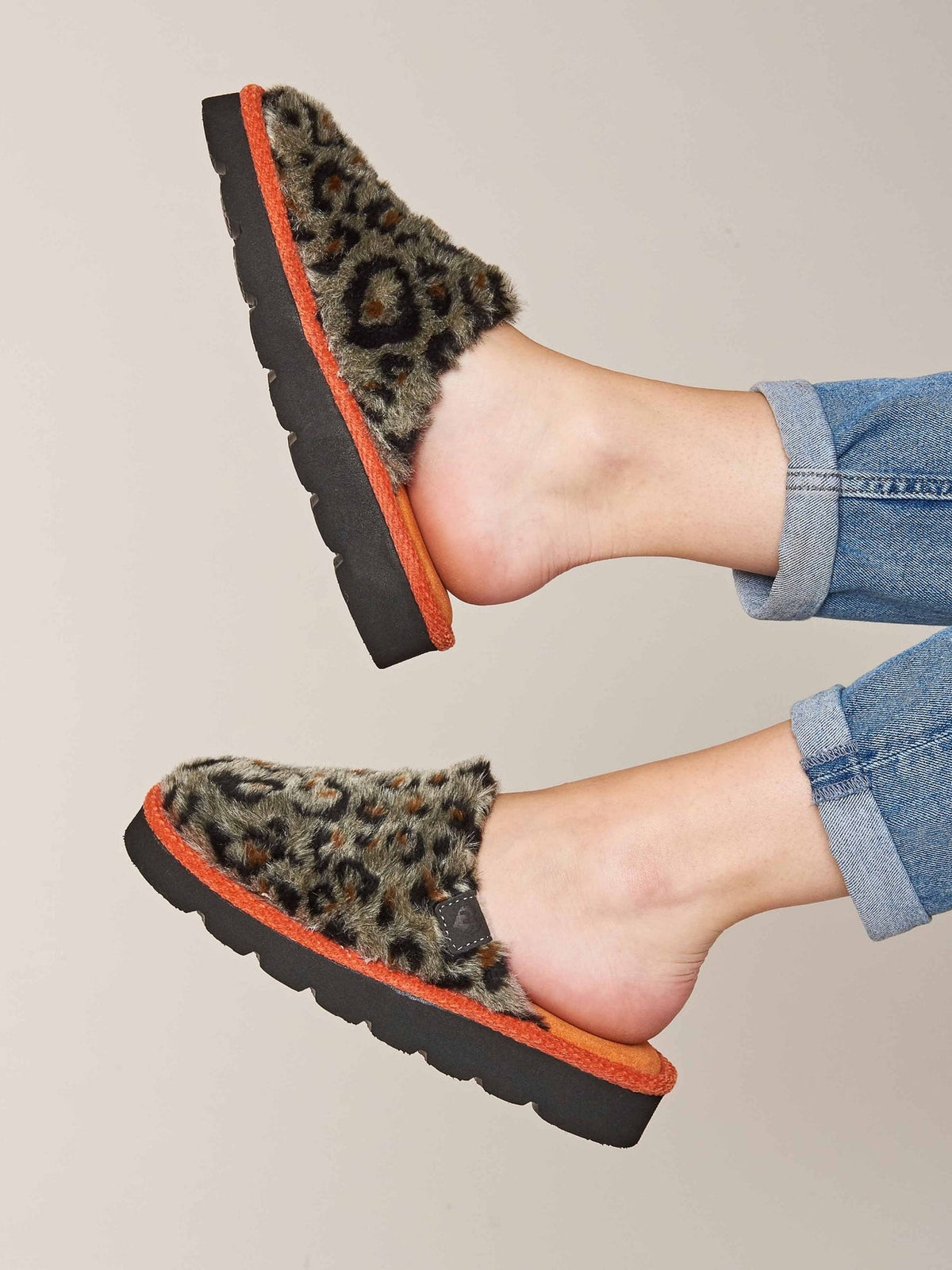 Orange leopard print fluffy mule slippers - SNOW LEOPARD ORANGE