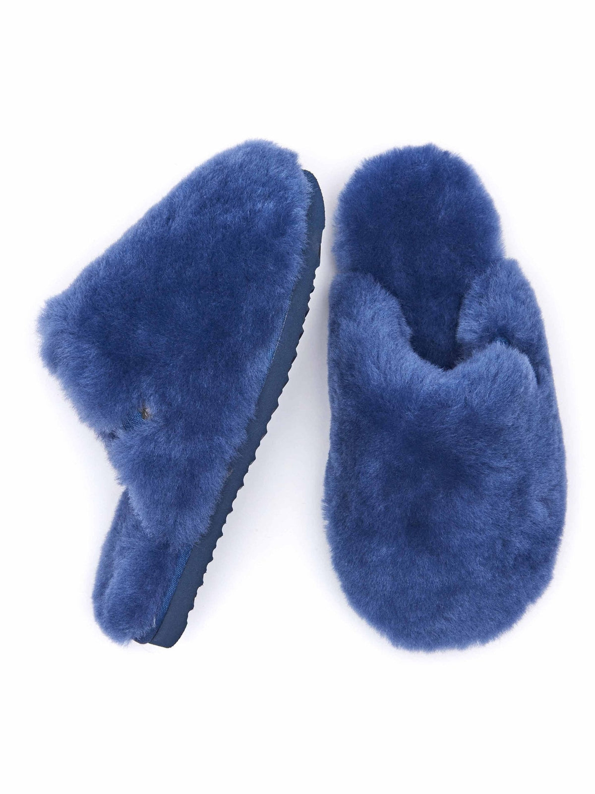 Blue ladies' fluffy sheepskin mule slipper - MABERLEY TWILIGHT BLUE