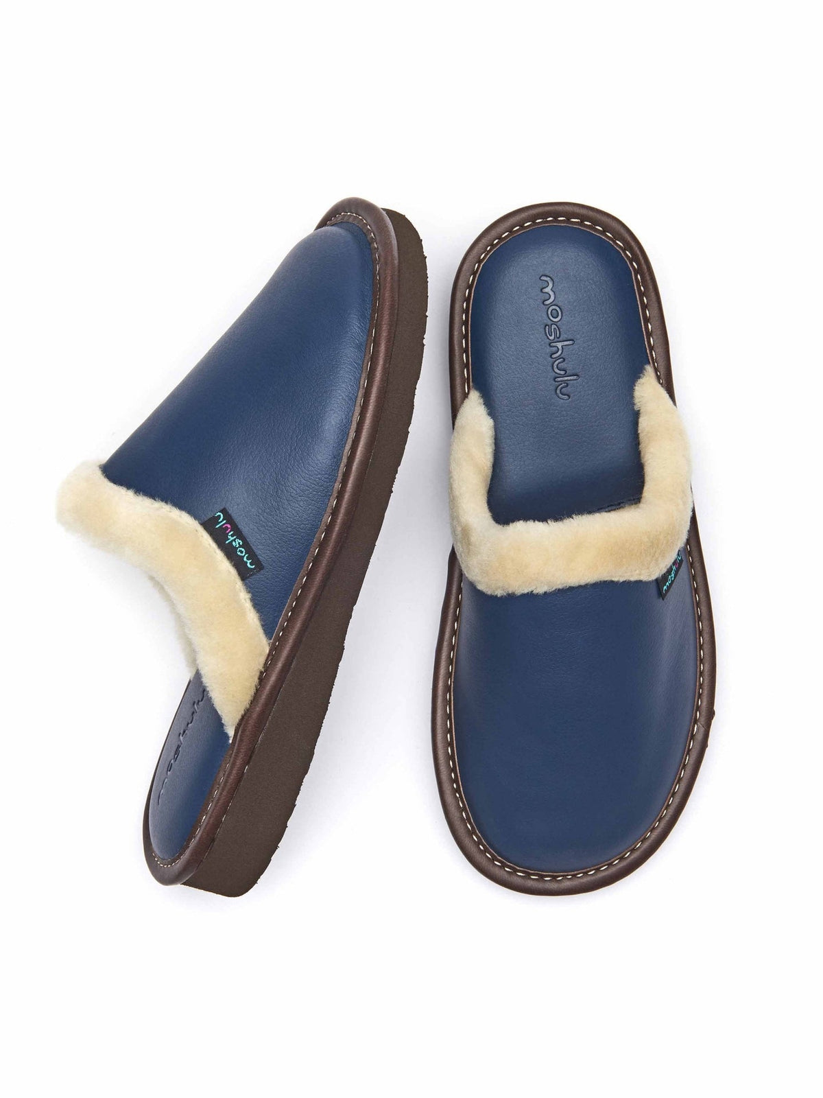 Blue classic leather mule slippers - ADELE 2 INDIGO