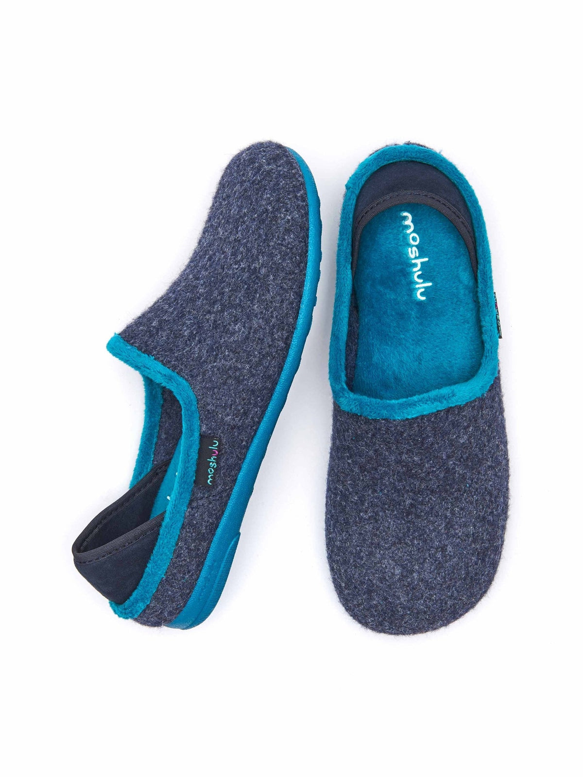 Blue ladies' felted heel cup slippers - GELENA INDIGO