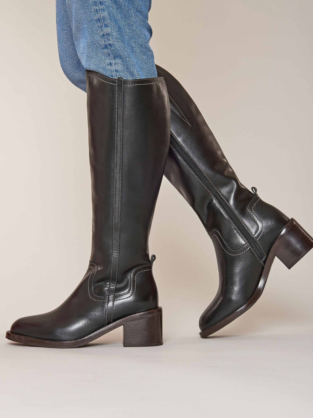 Black heeled long riding boots - HEPWORTH BLACK
