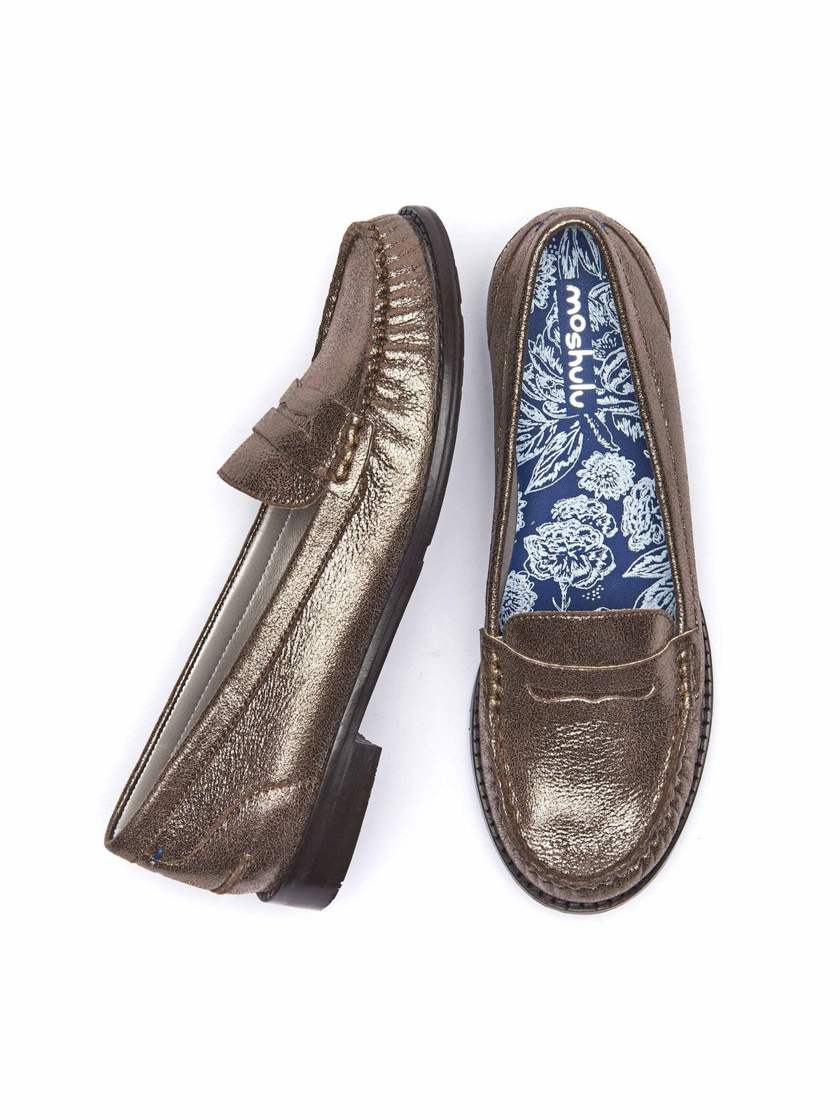 Metallic classic leather penny loafers - PETREL LEATHER BRONZE METALLIC