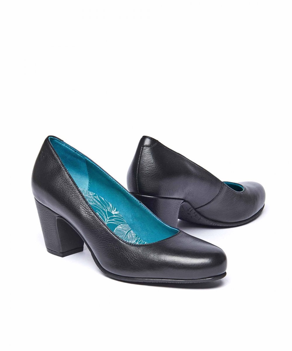 Black leather block heel court shoes - ASANTE LEATHER BLACK