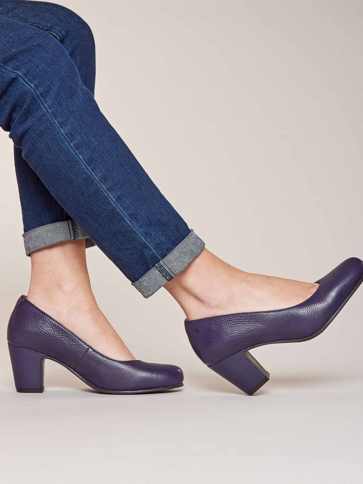 Purple leather block heel court shoes - ASANTE LEATHER JEWEL PURPLE