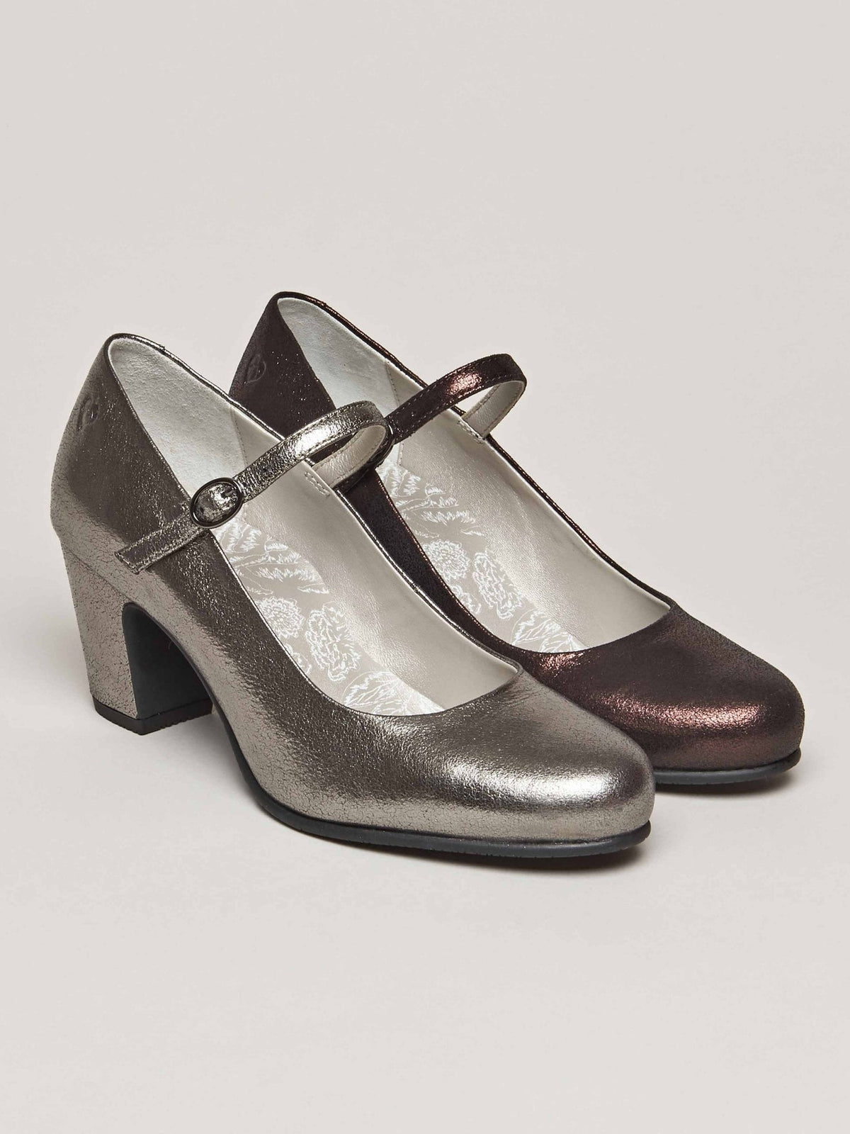 Metallic women's metallic block heel court shoe - GOLDIN CACAO METALLIC