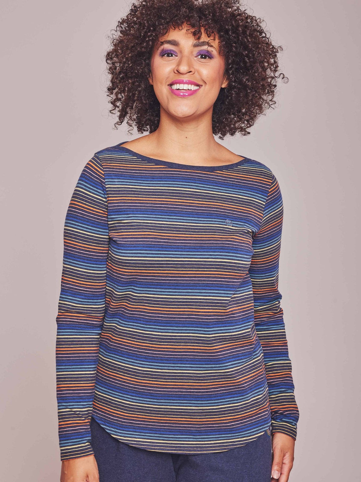 Blue Ladies' Breton cotton-rich pyjama top - BREATHER INDIGO MULTI