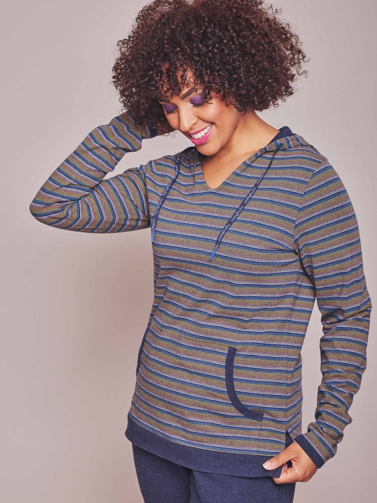 Blue Ladies' hooded sweatshirt - DOWNTIME INDIGO MULTI