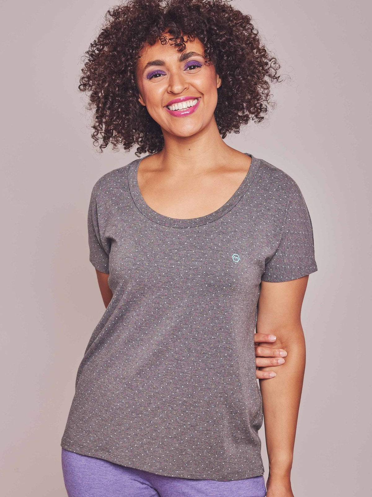 Neutral / Grey Ladies' polka dot pyjama top - SLUMBER TEE SLATE MARL