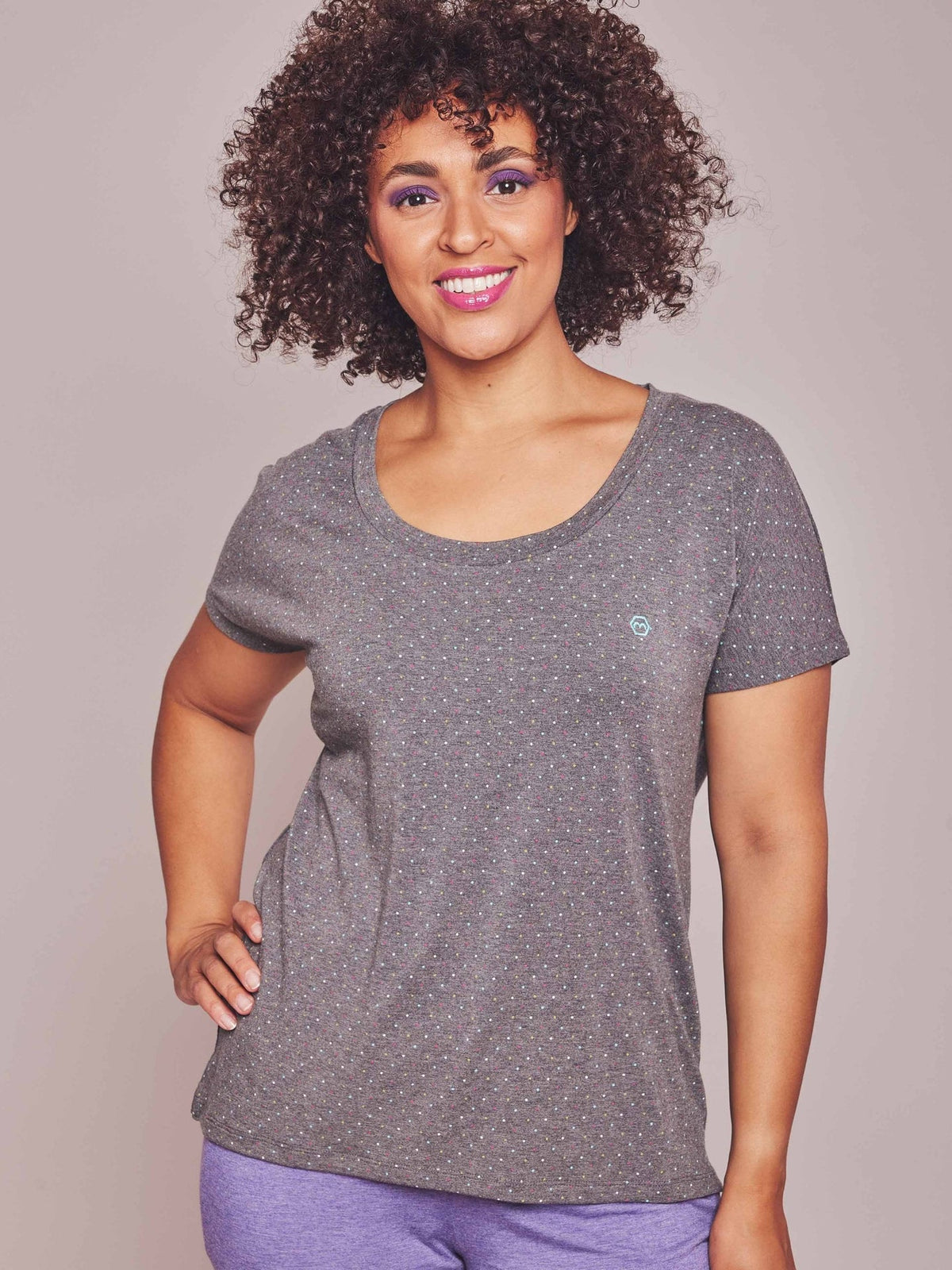 Neutral / Grey Ladies' polka dot pyjama top - SLUMBER TEE SLATE MARL