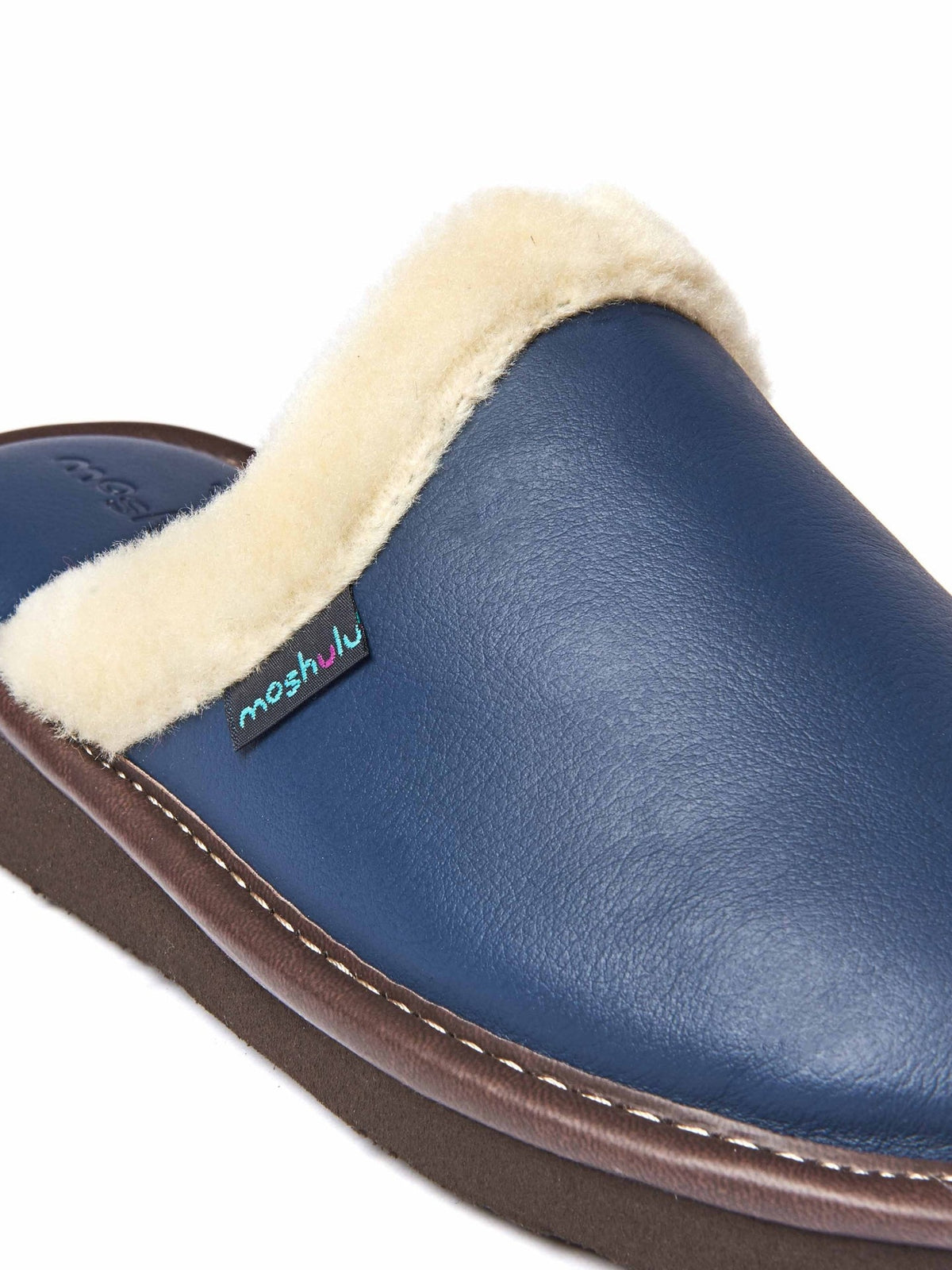 Blue classic leather mule slippers - ADELE 2 INDIGO