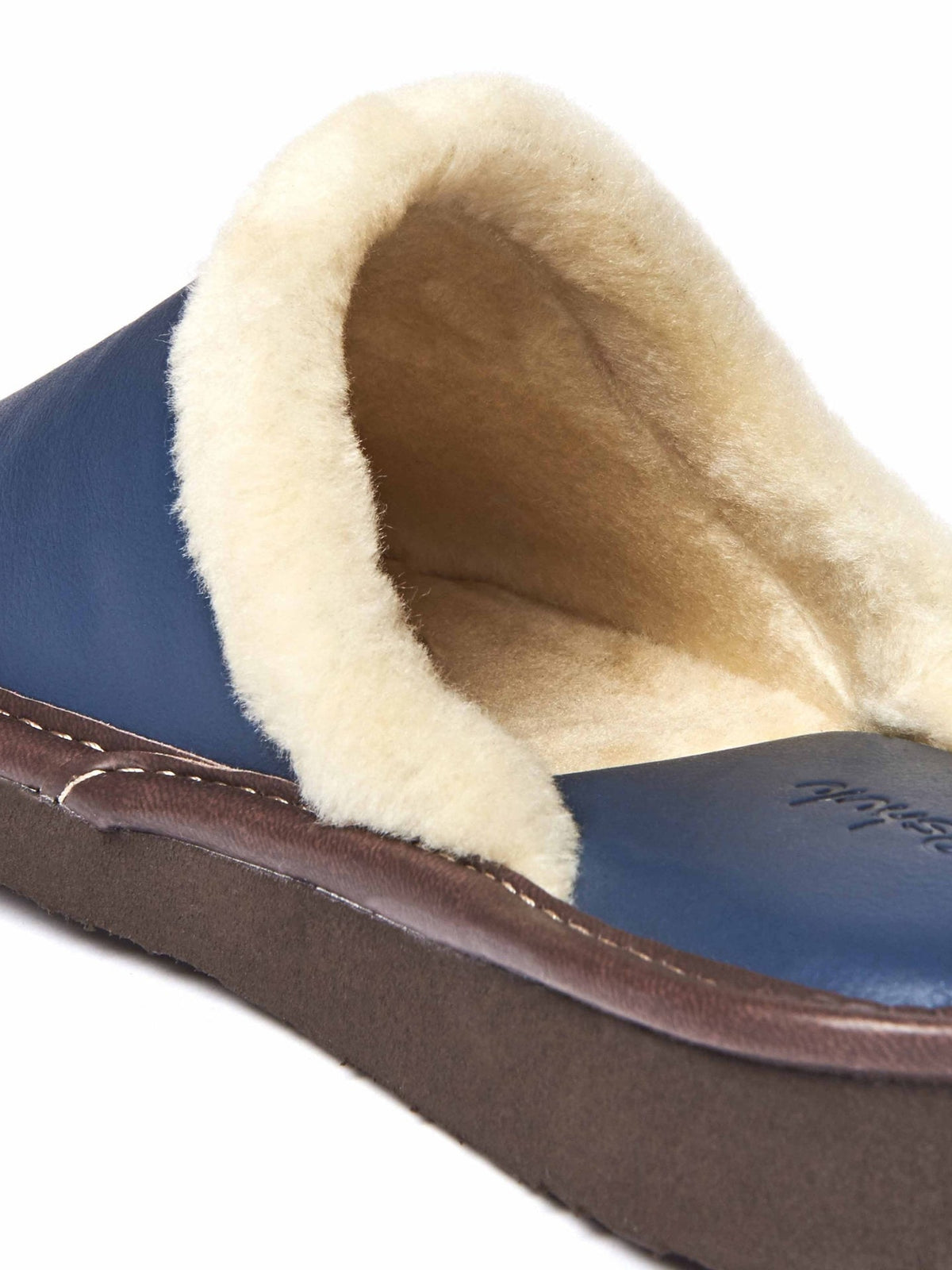 Blue classic leather mule slippers - ADELE 2 INDIGO