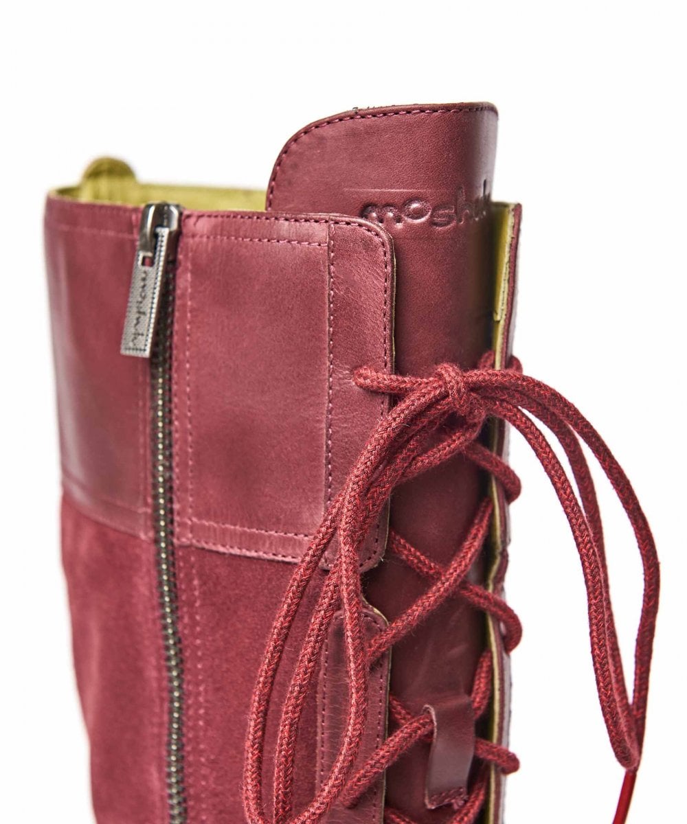 Red long adjustable lace-up boots - AIMEE CABERNET