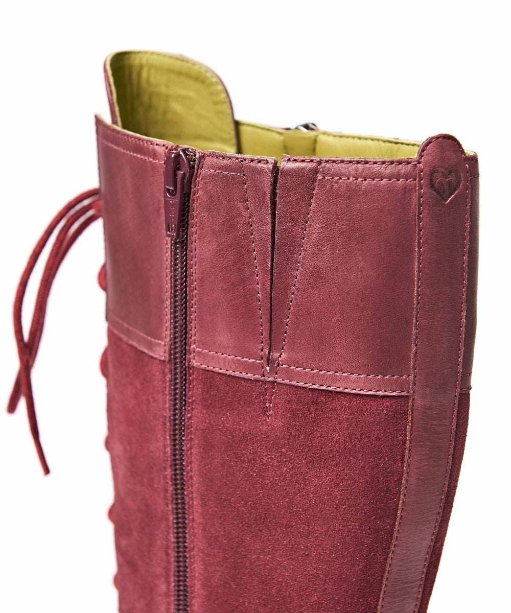 Red long adjustable lace-up boots - AIMEE CABERNET