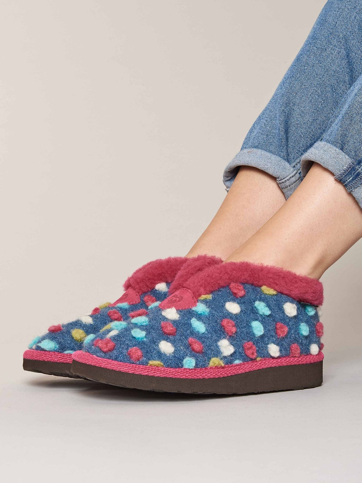 Blue short spotty bootie slippers - BO DENIM