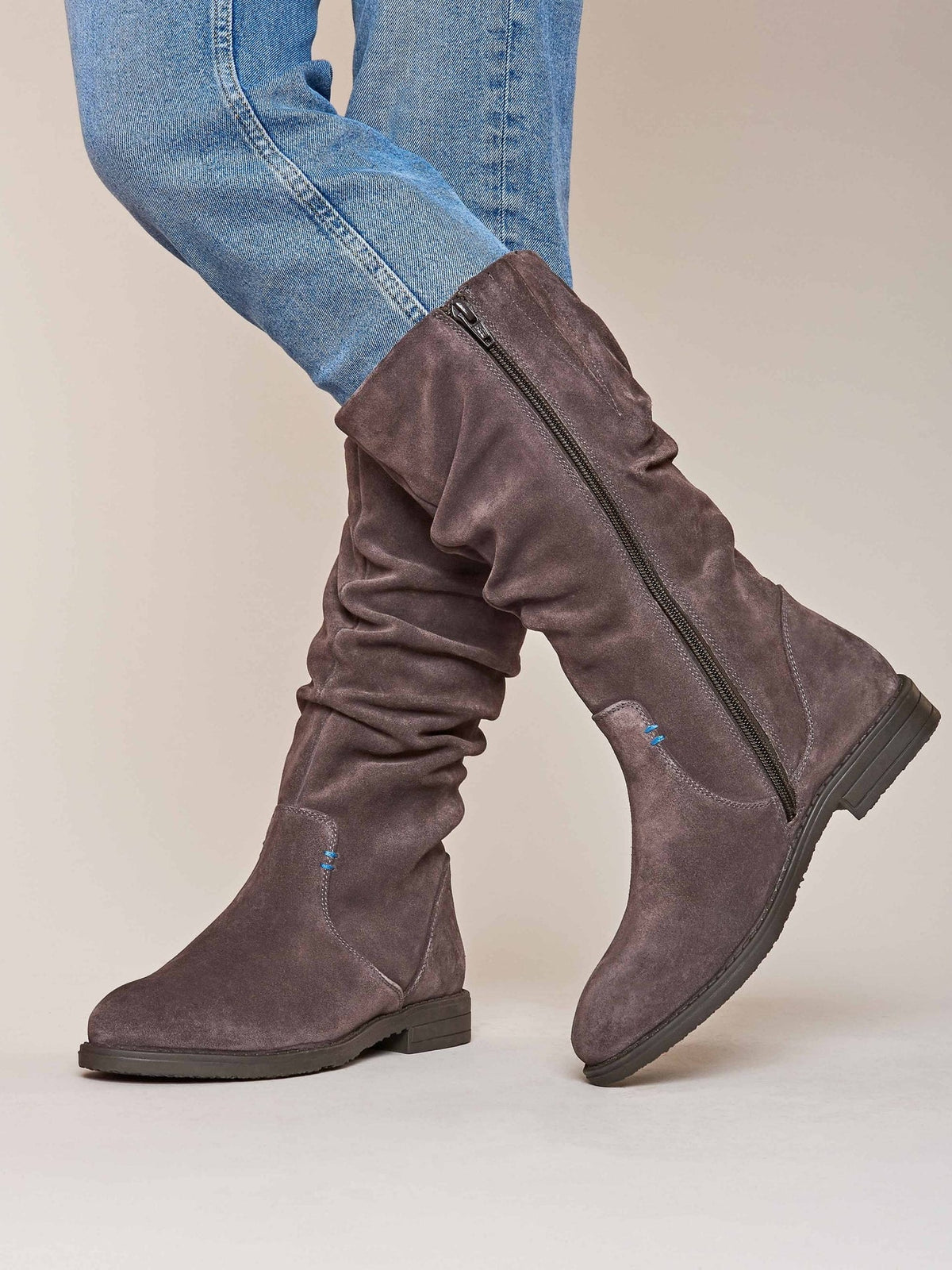 Grey ruched suede mid-length boots - GLACIER SUEDE 2 GREY