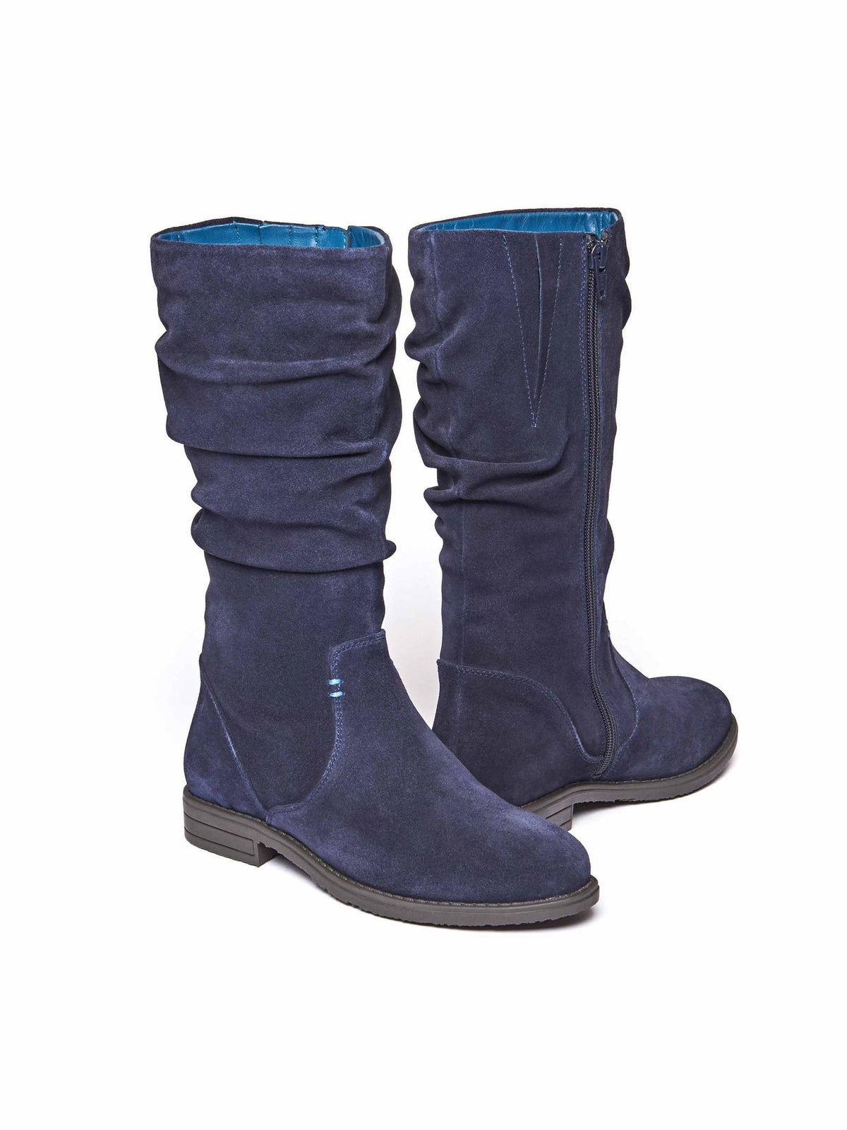 Blue ruched suede mid-length boots - GLACIER SUEDE 2 INDIGO