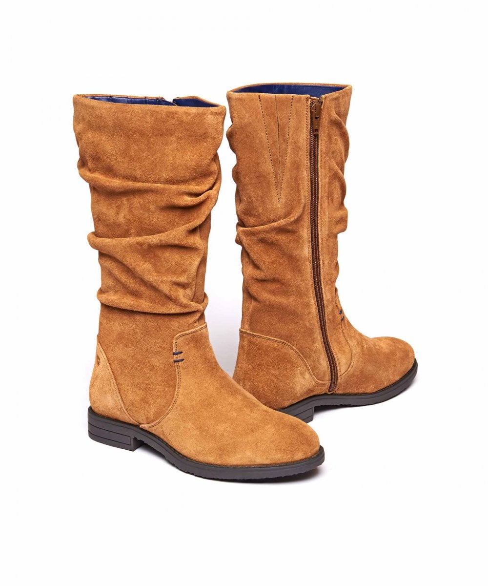 Brown ruched suede mid-length boots - GLACIER SUEDE 2 TAN