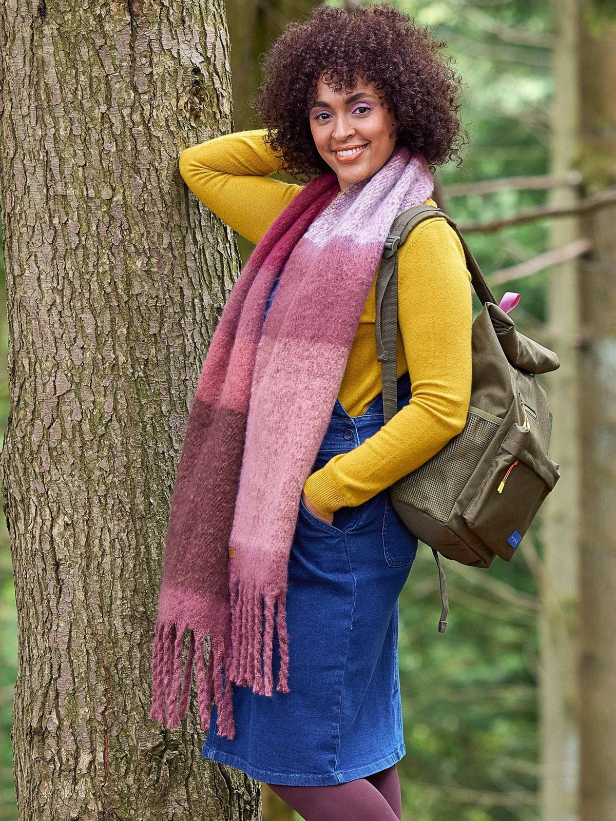Pink / Brown ladies' colourblock scarf - CASPIA ROSE BROWN MULTI