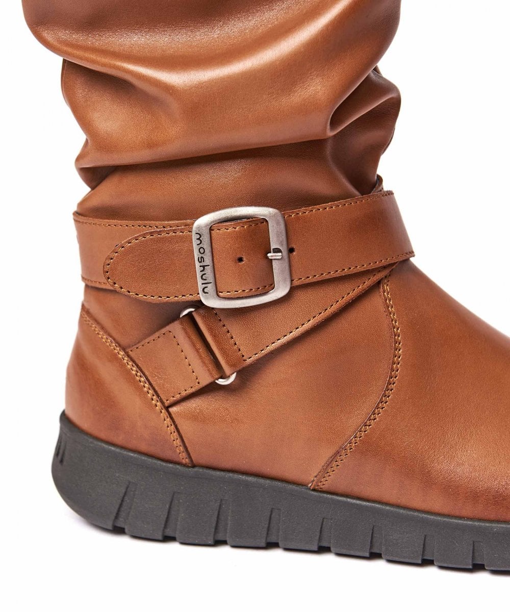 Brown ruched leather mid-length boots - MALMO TAN