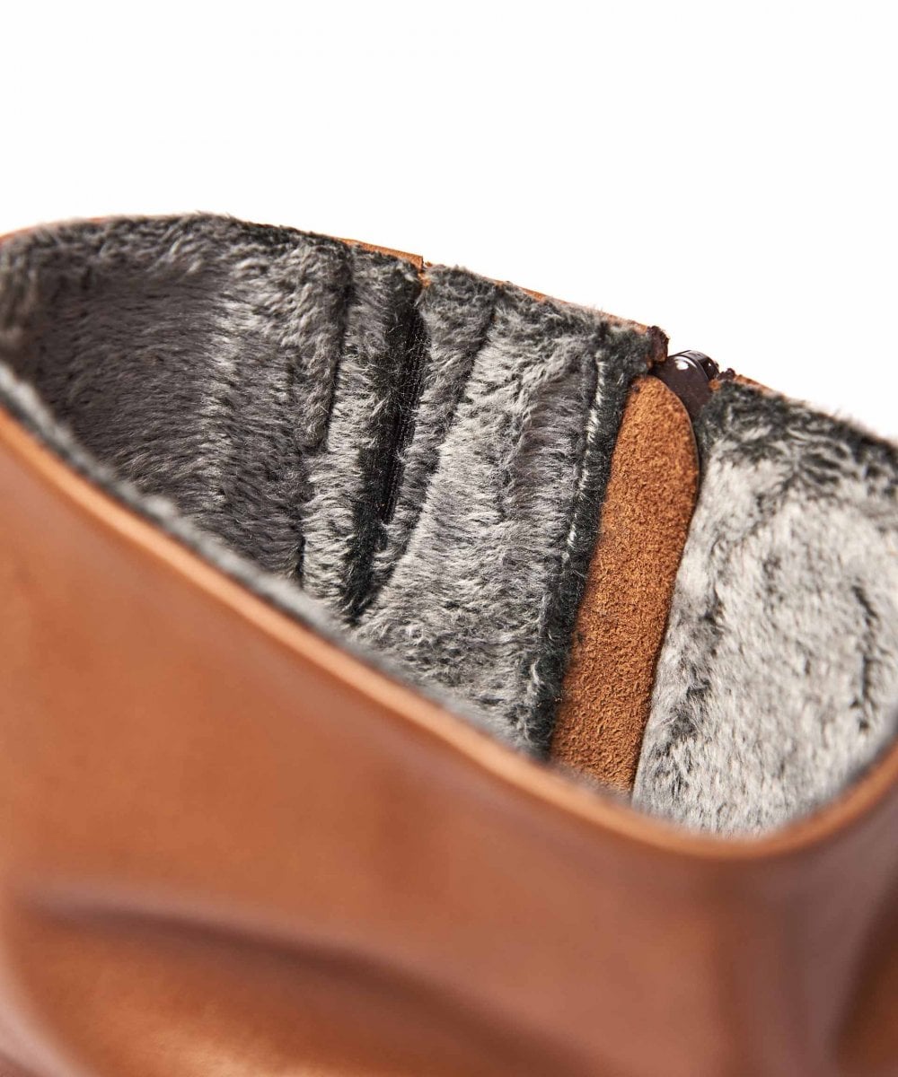 Brown ruched leather mid-length boots - MALMO TAN
