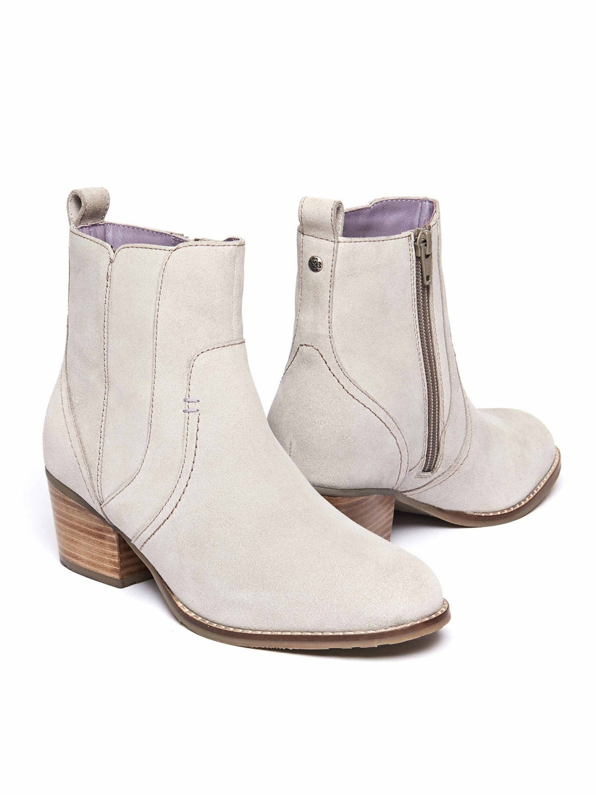 Grey western inspired heeled ankle boots - MORISOT PEBBLE GREY