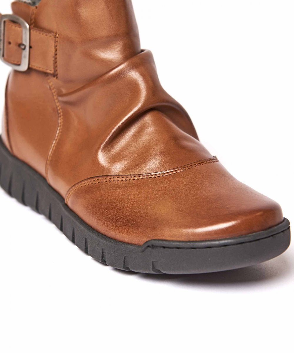 Brown ruched leather ankle boots - VAGAR TAN