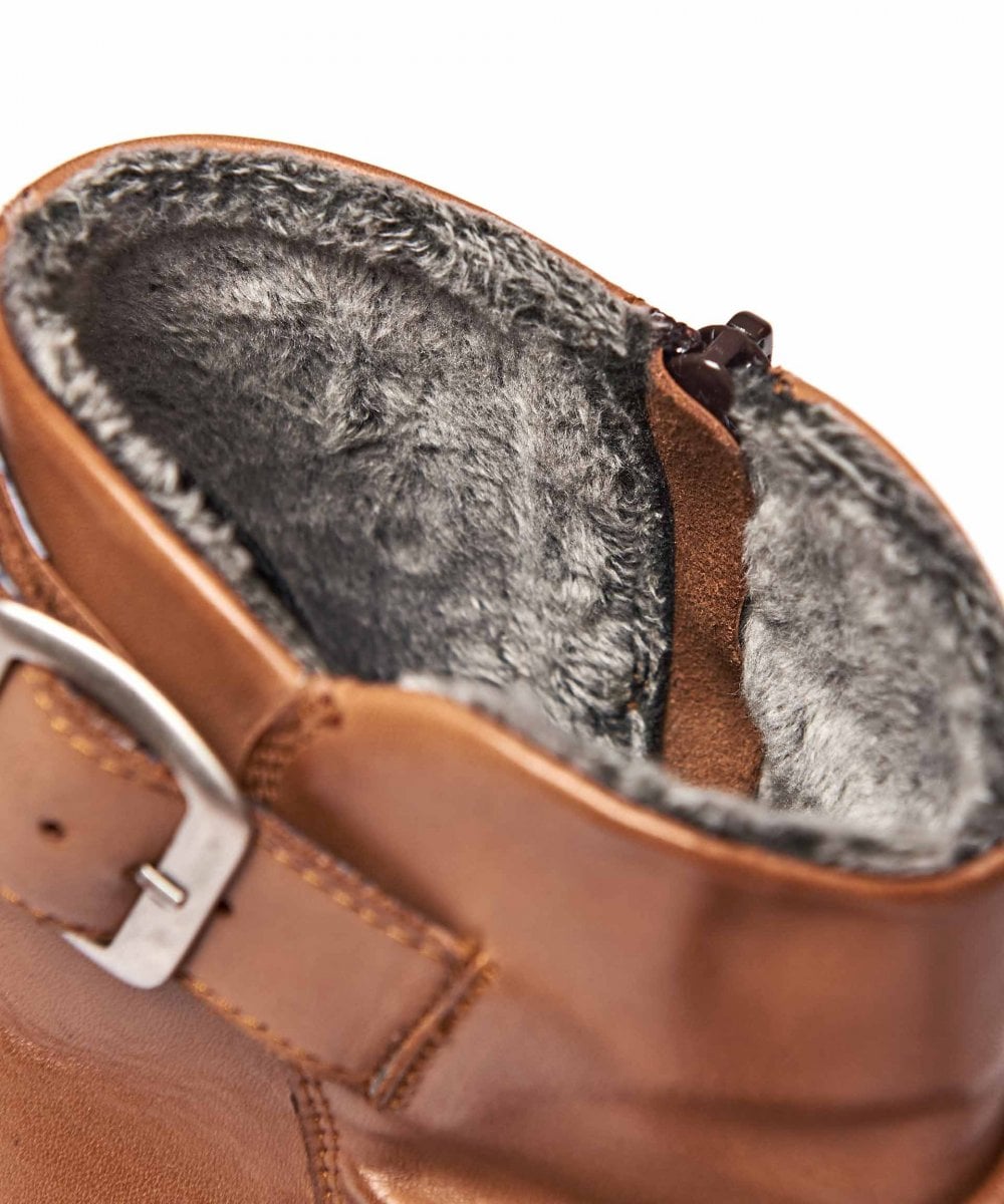 Brown ruched leather ankle boots - VAGAR TAN