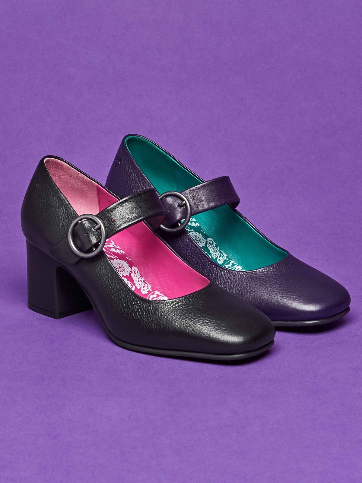 Purple mary Jane leather block heels - VALADON JEWEL PURPLE