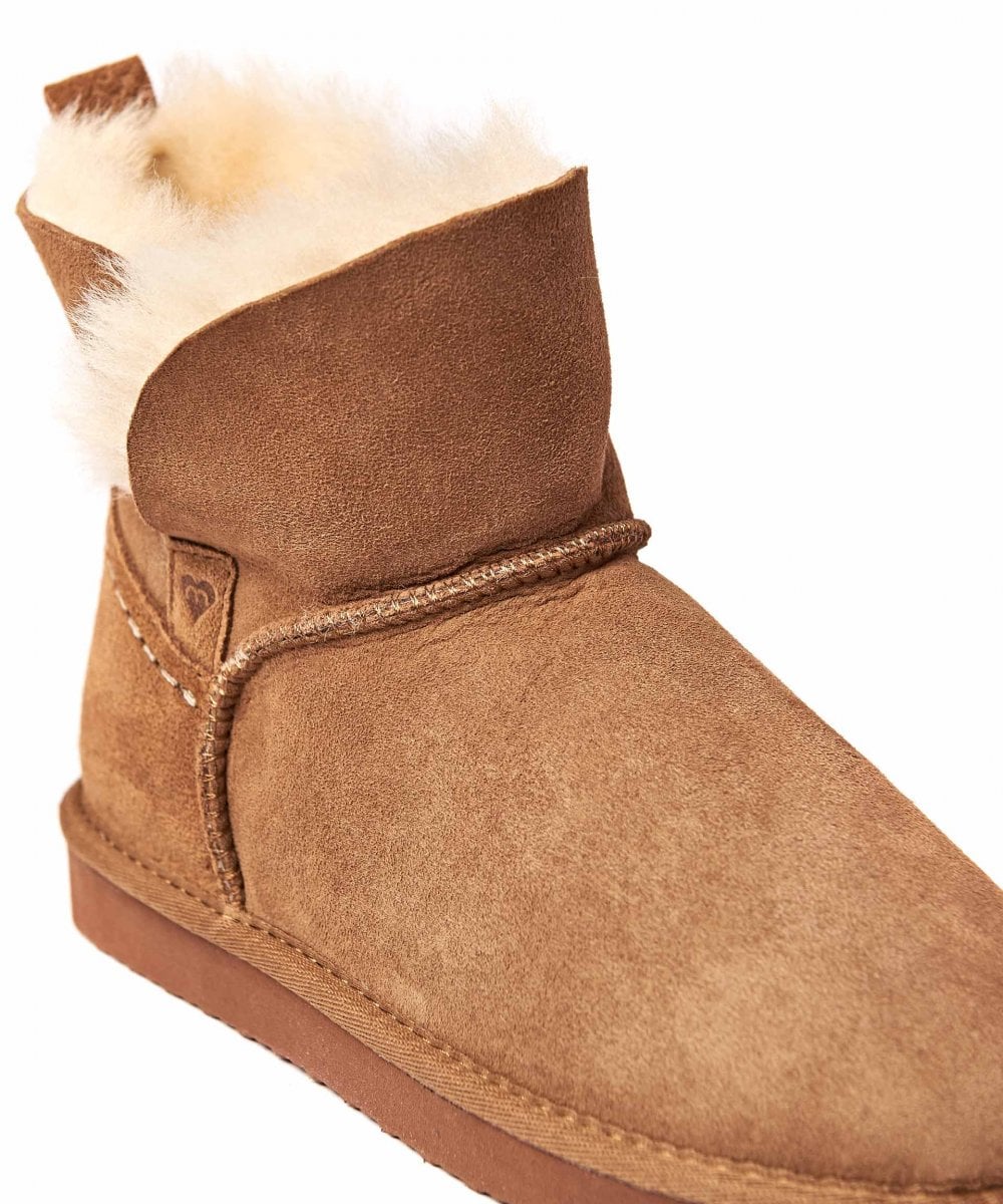 Brown Ladies' sheepskin bootie slippers - WATTLE CHOCOLATE