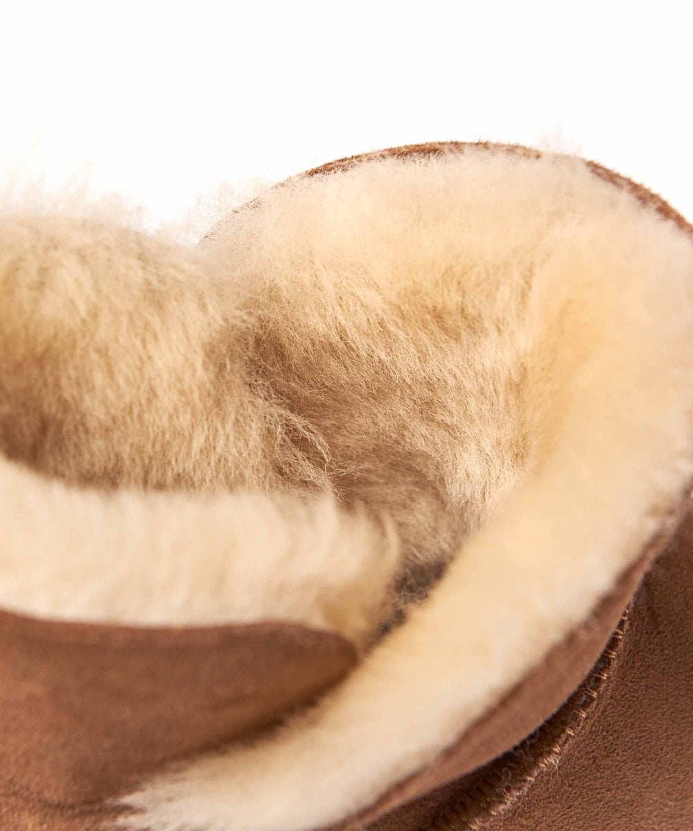 Brown Ladies' sheepskin bootie slippers - WATTLE CHOCOLATE