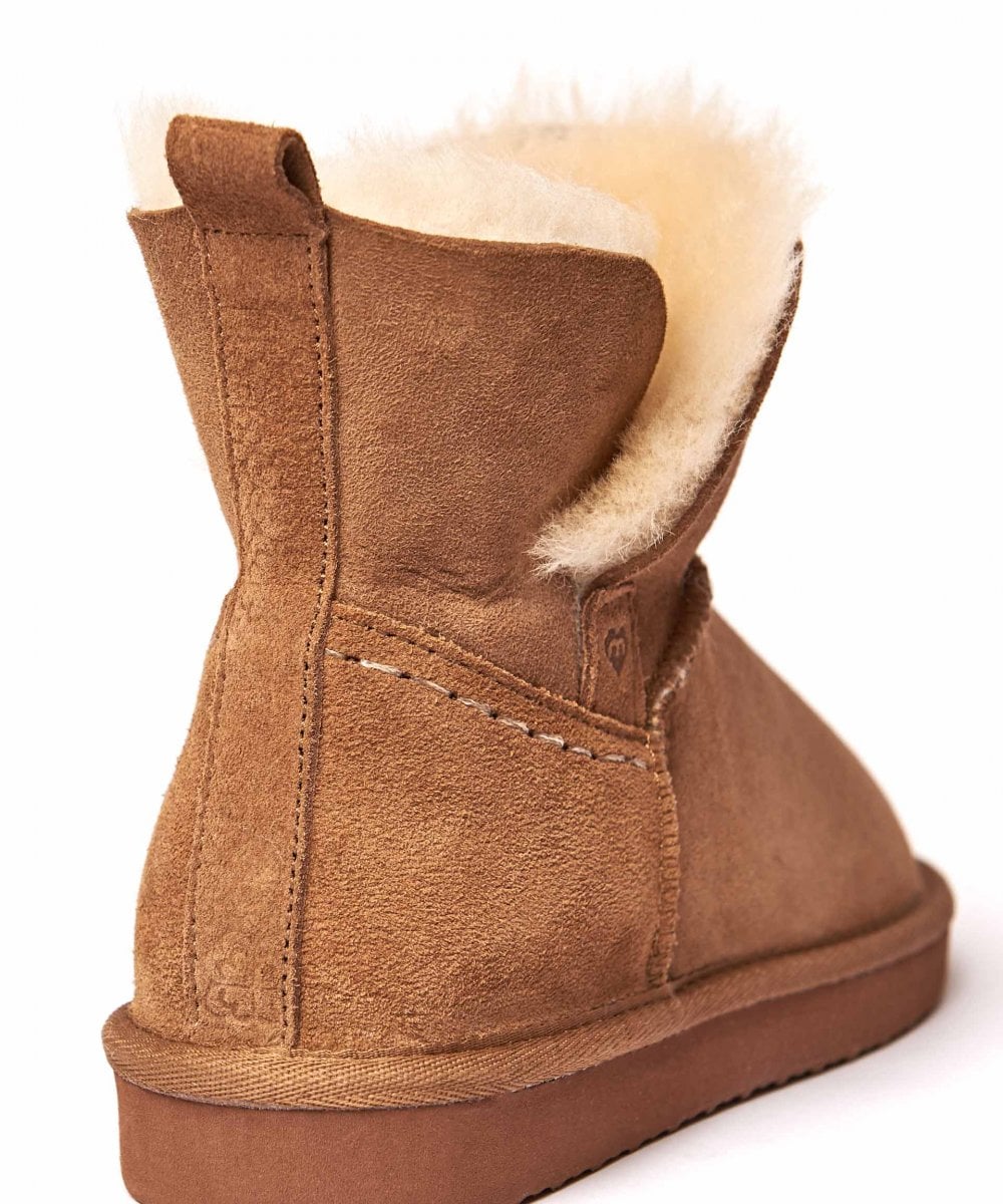 Brown Ladies' sheepskin bootie slippers - WATTLE CHOCOLATE