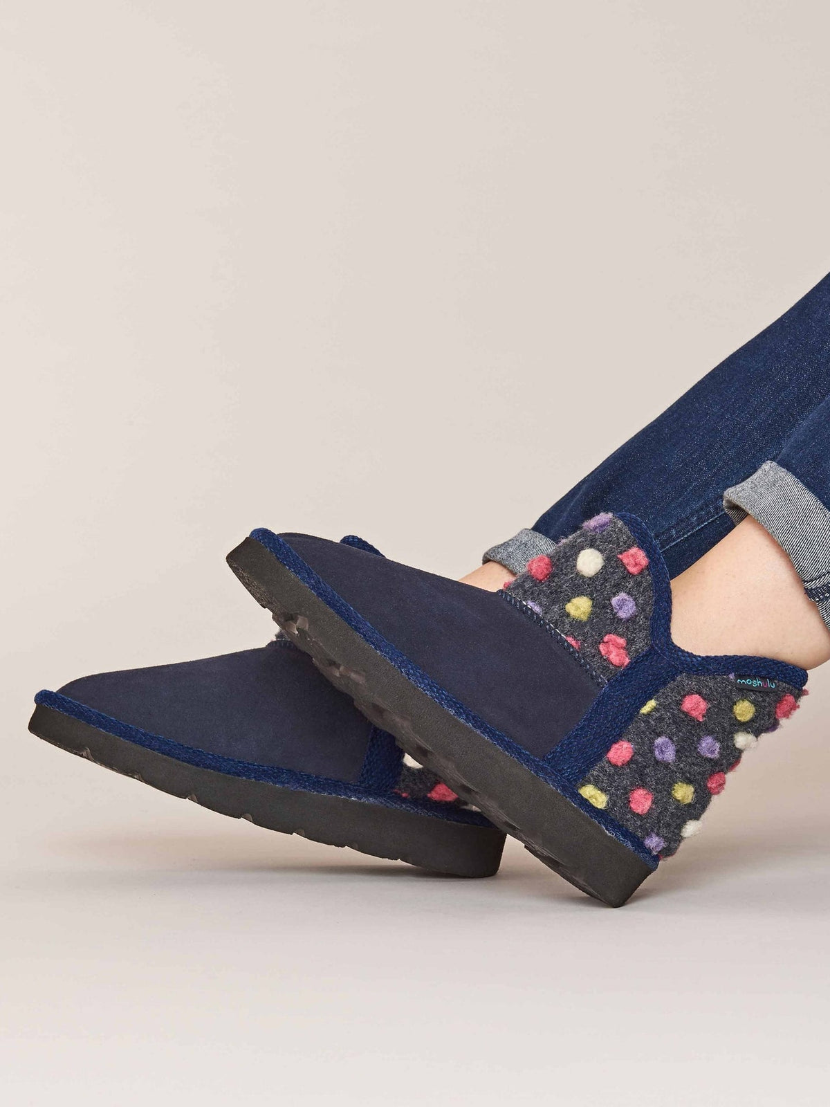 Blue spotty bootie slippers - FIRESIDE 2 INDIGO