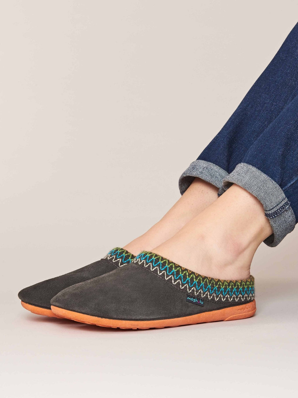 Grey Embroidered Turkish mule slippers - ANVIK GREY