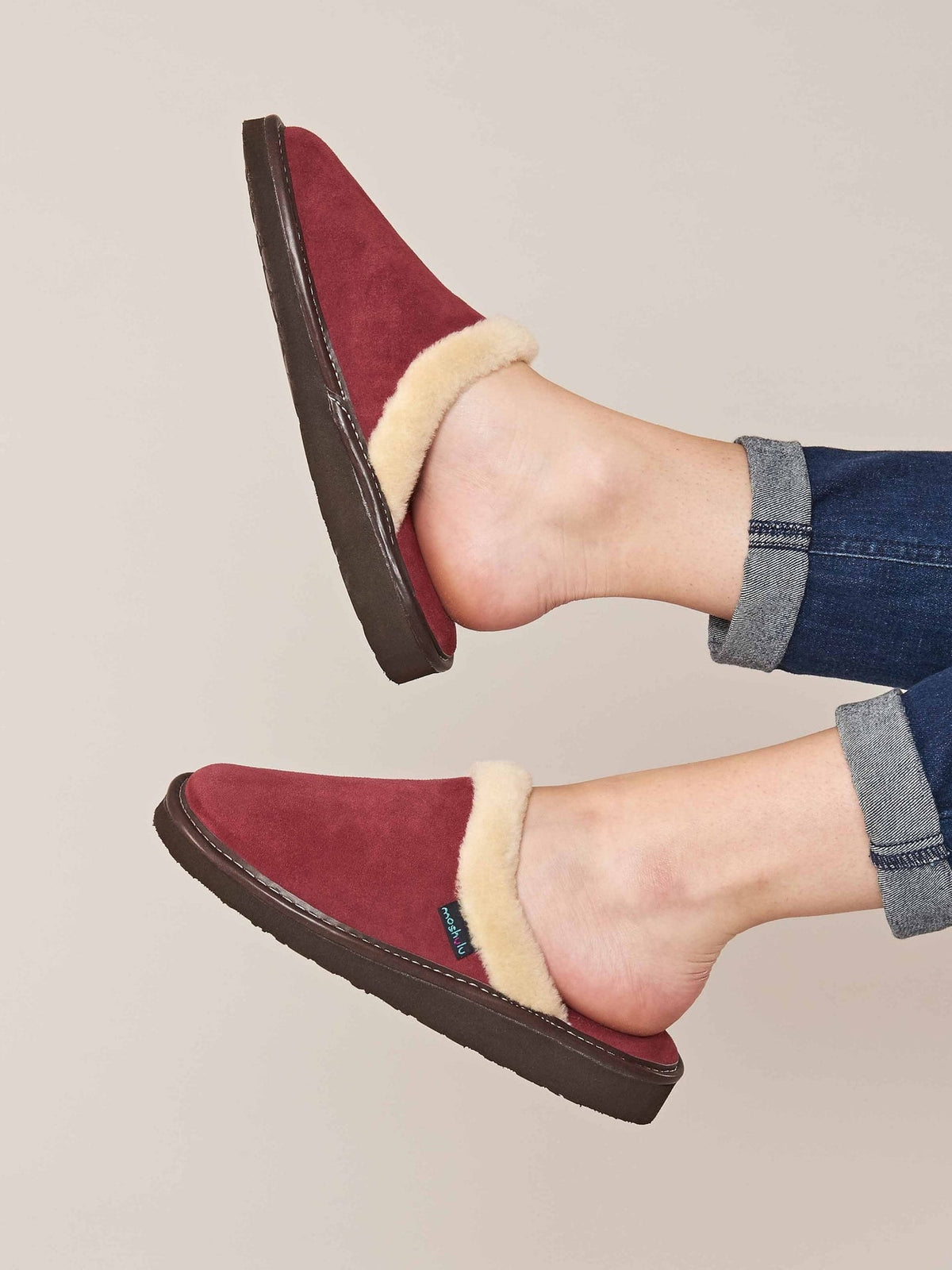 Red classic suede mule slippers - VITORIA CRANBERRY
