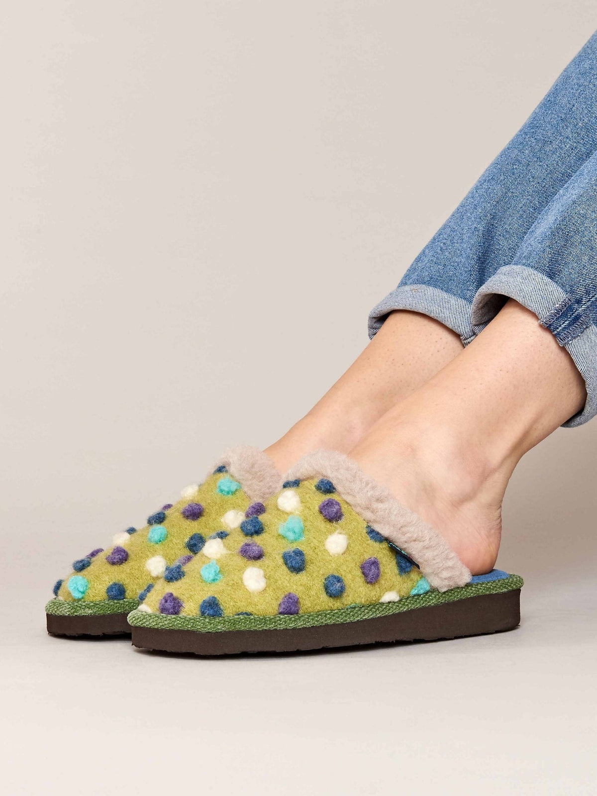 Green colourful spotty mule slippers - MALIA 2 MATCHA GREEN