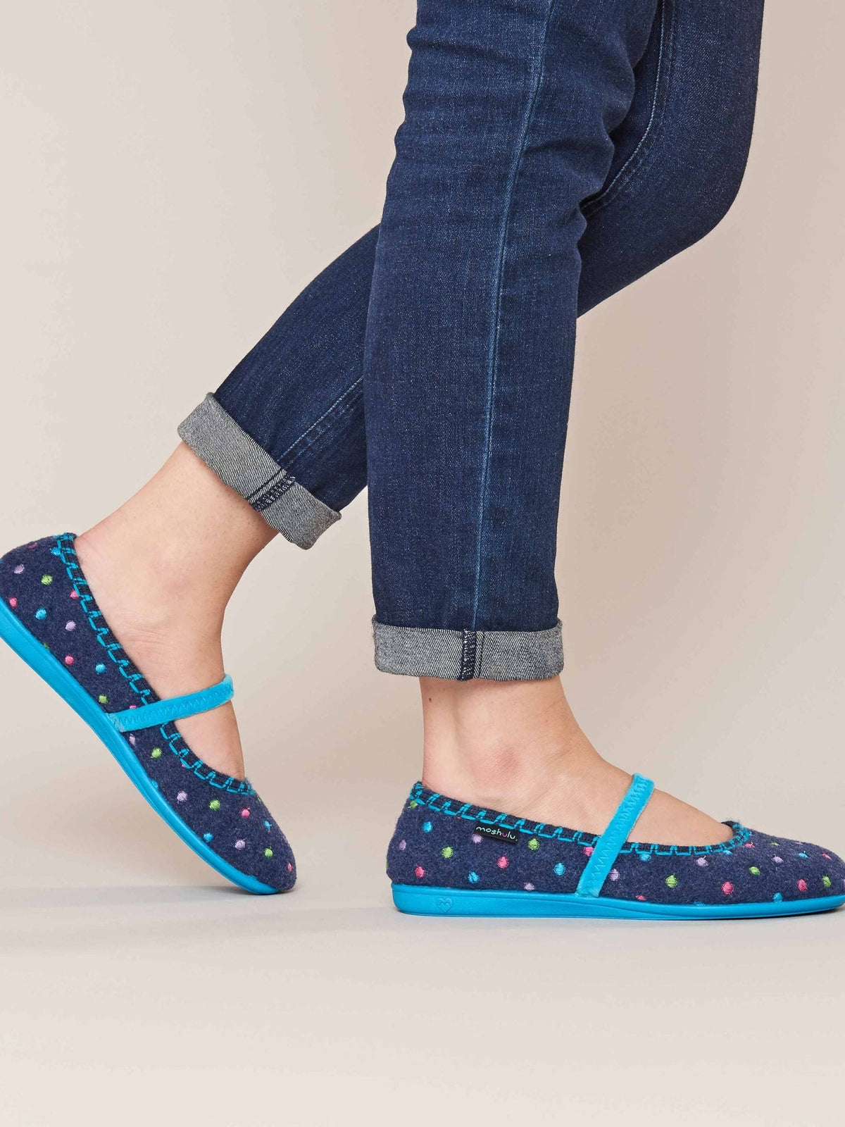 Blue spotty ballet bar slippers - CARAMEL DENIM