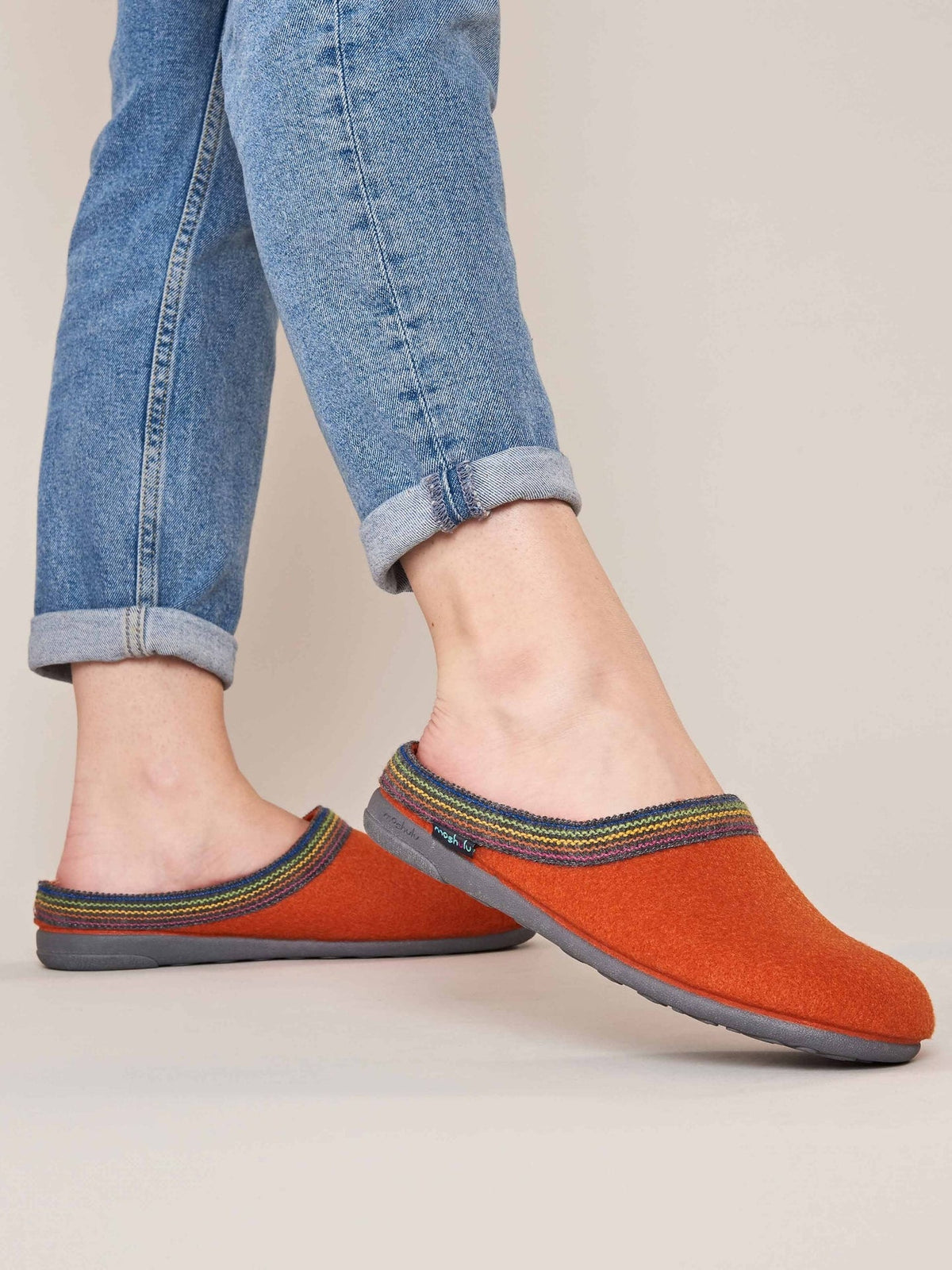 Orange recycled felt Turkish mule slippers - MIRISSA ORANGE