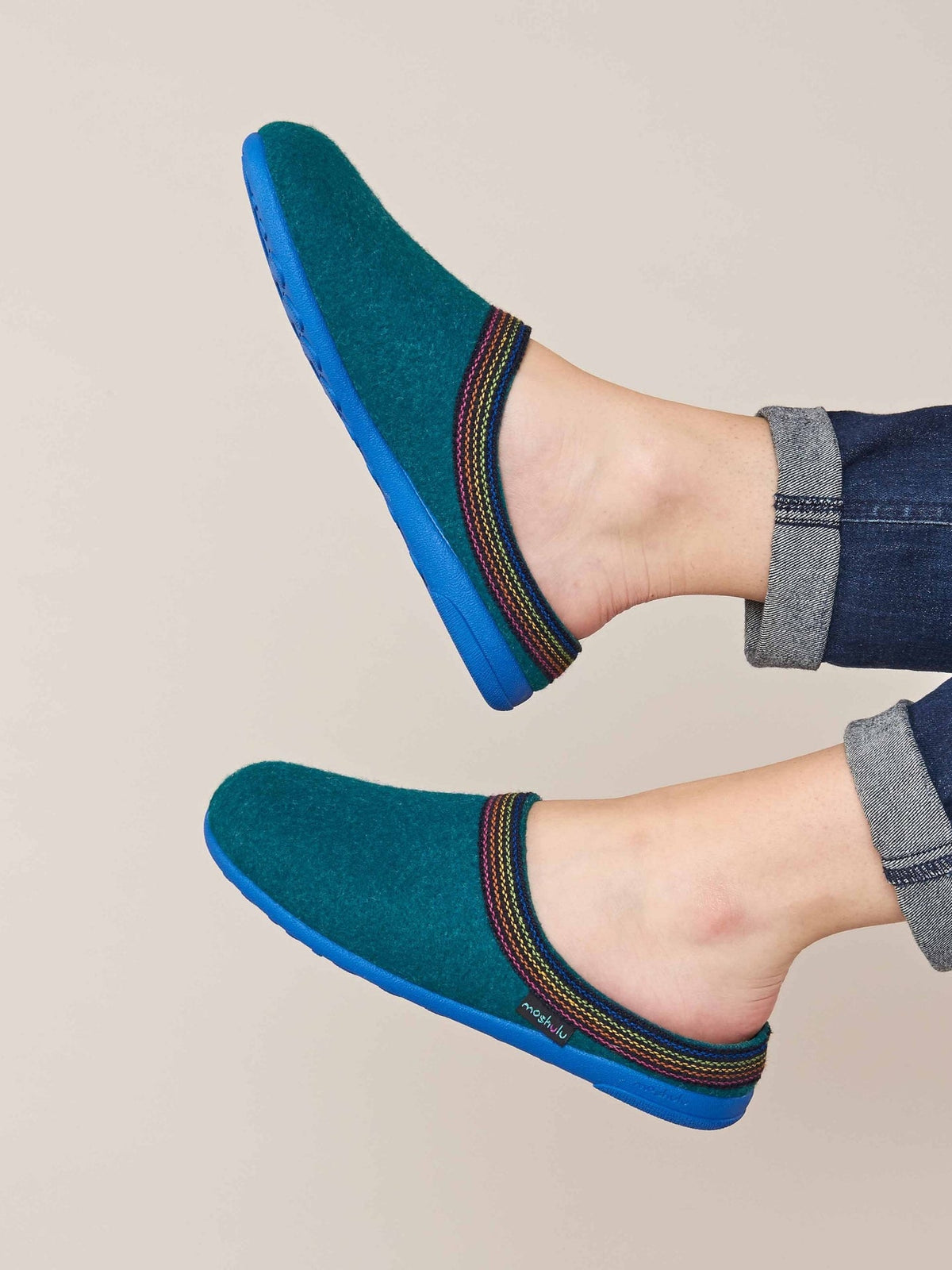 Green recycled felt Turkish mule slippers - MIRISSA JADE GREEN