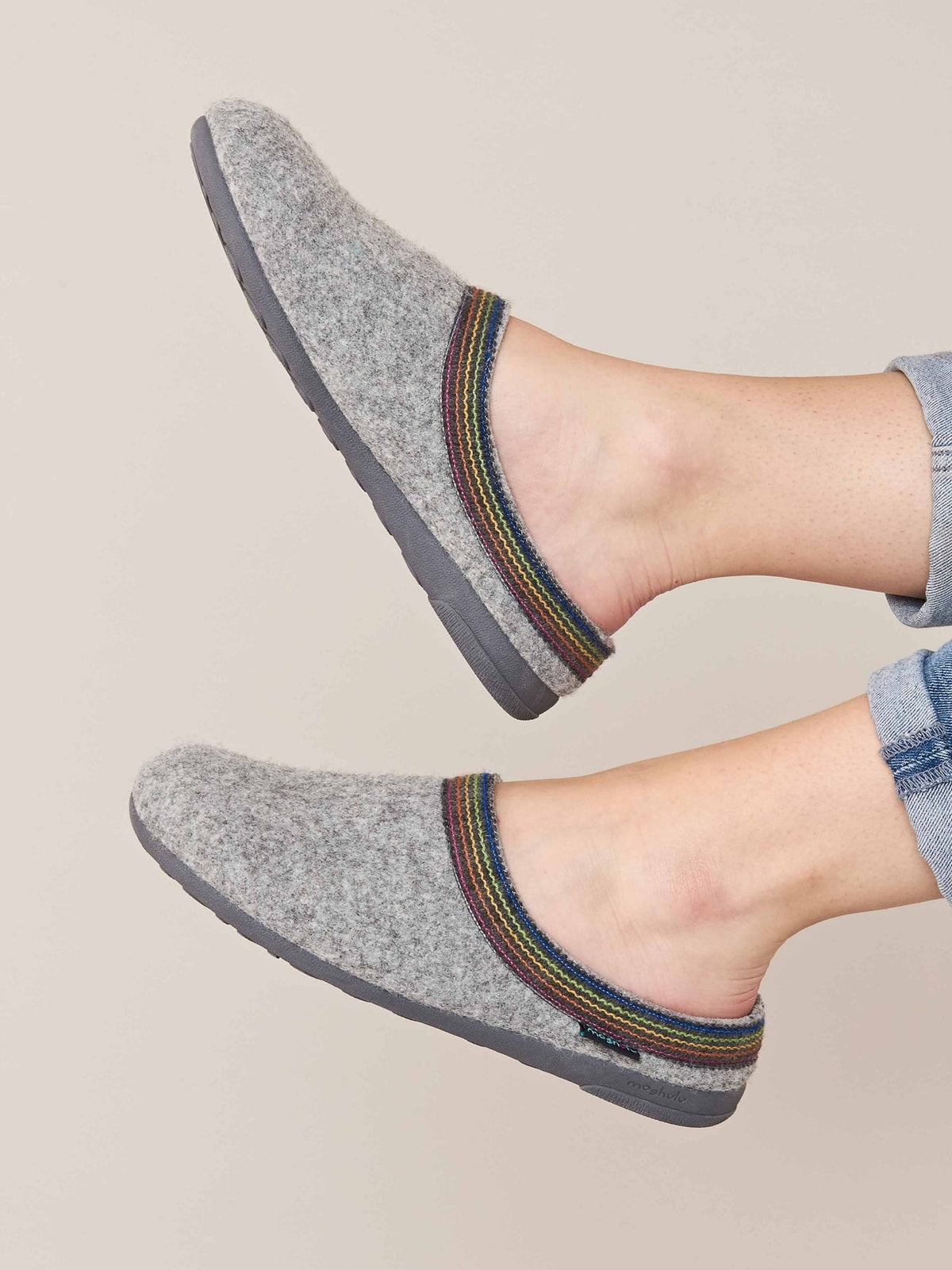 Grey recycled felt Turkish mule slippers - MIRISSA CHARCOAL