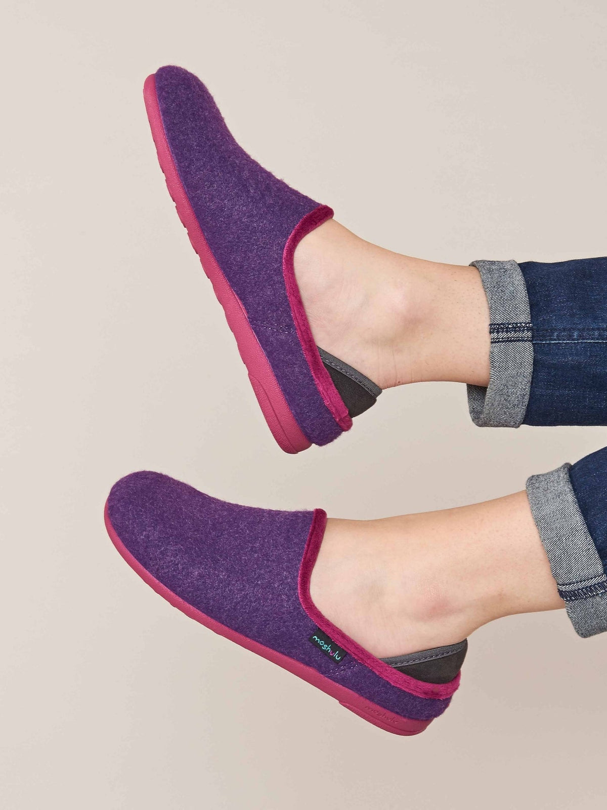 Purple ladies' felted heel cup slippers - GELENA ROYAL PURPLE