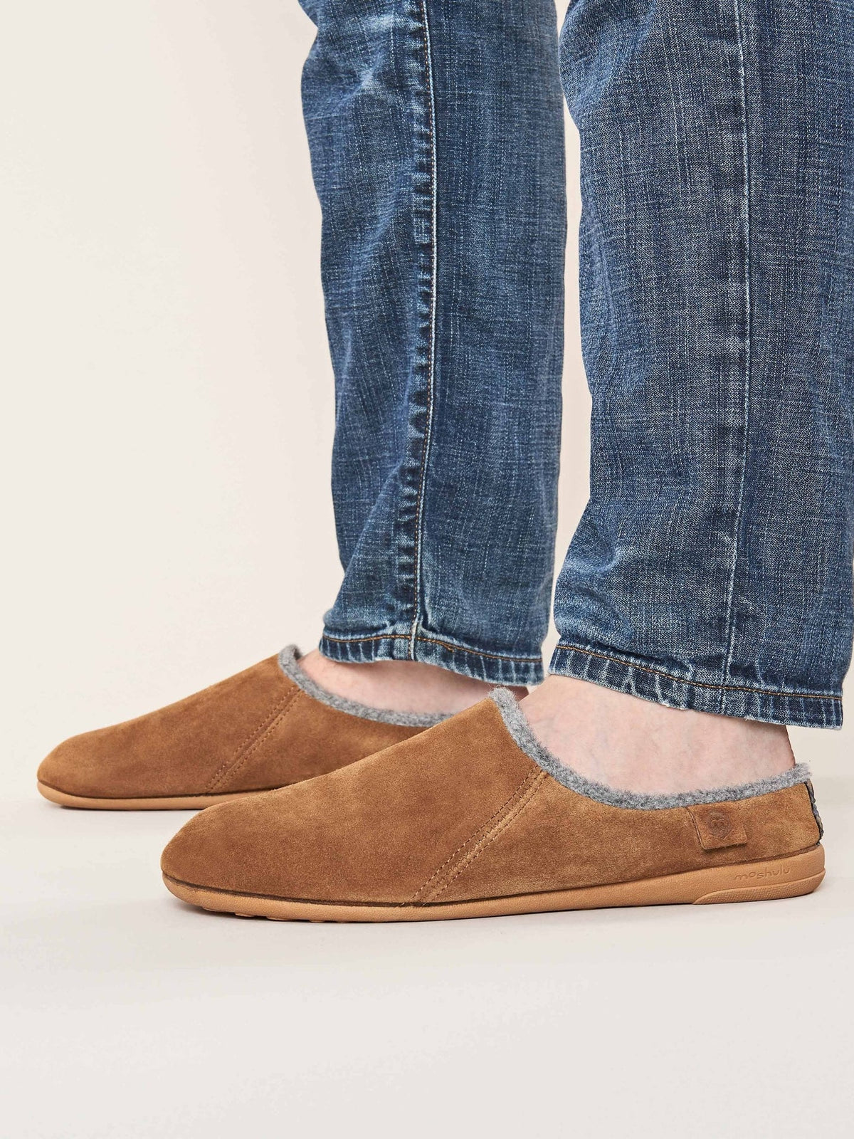 Brown men's suede mule slippers - DERRIL TAN